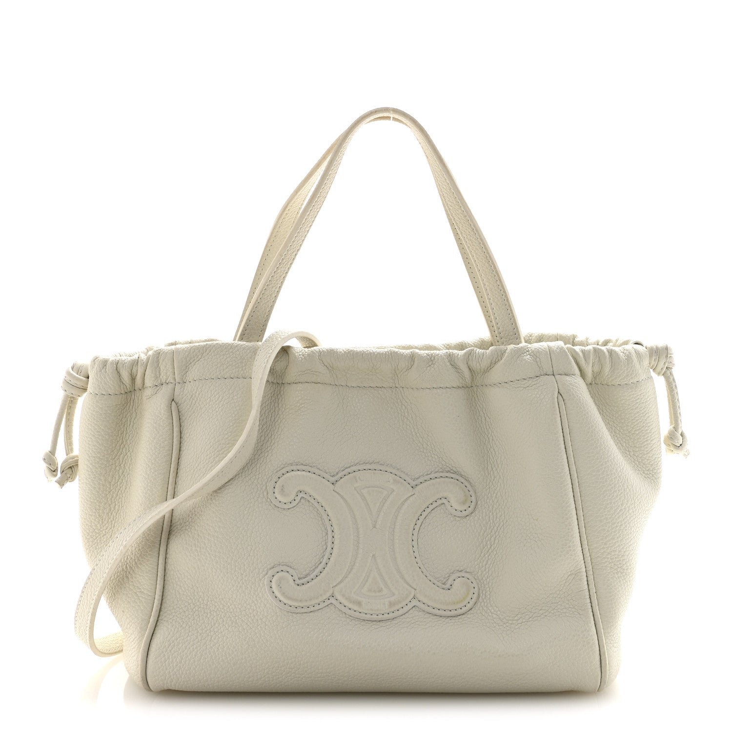 Celine Celine Calfskin Cuir Small Triomphe Cabas Drawstring White