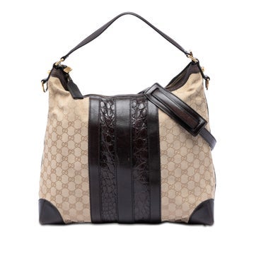 GG Canvas and Crocodile Embossed Calfskin Secret Satchel