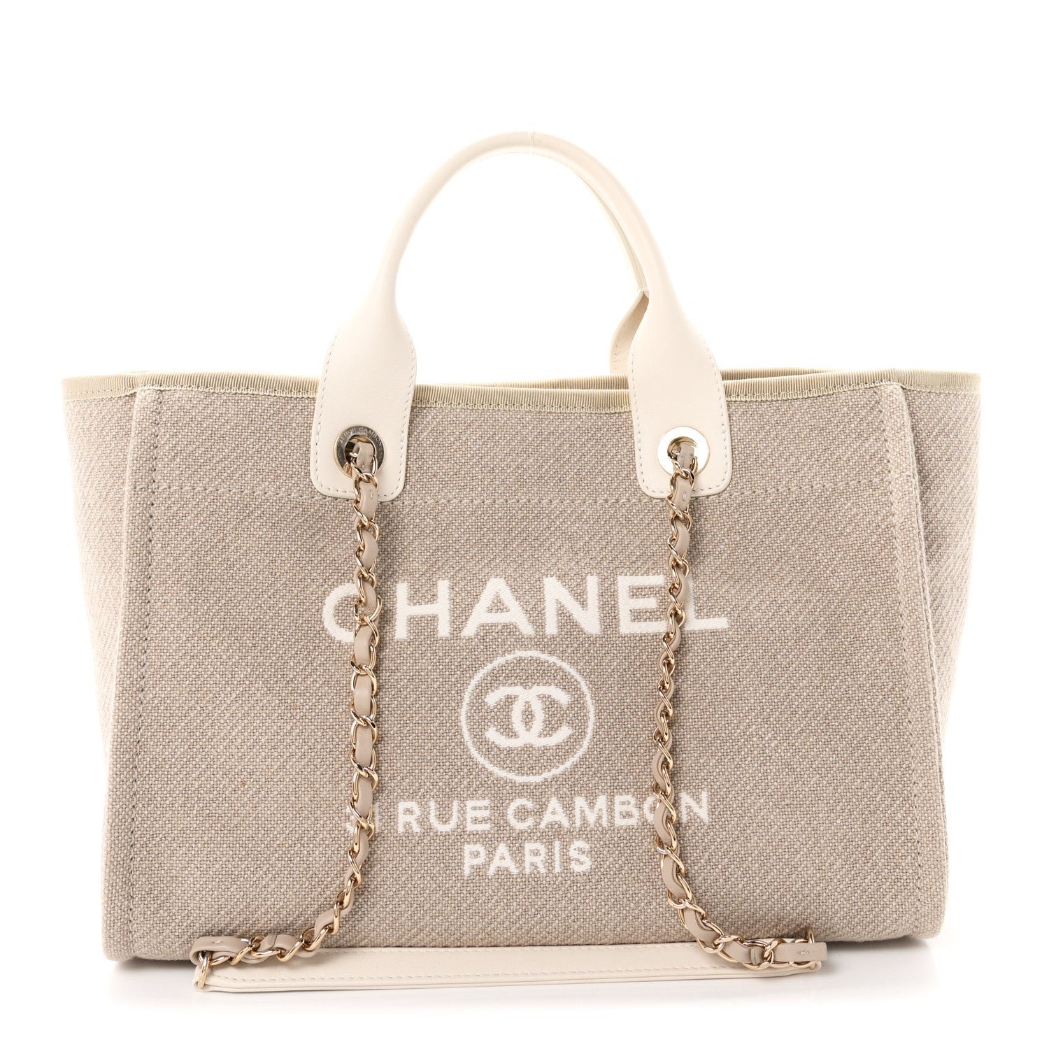 Chanel Mixed Fibers Calfskin Small Deauville Tote Beige White