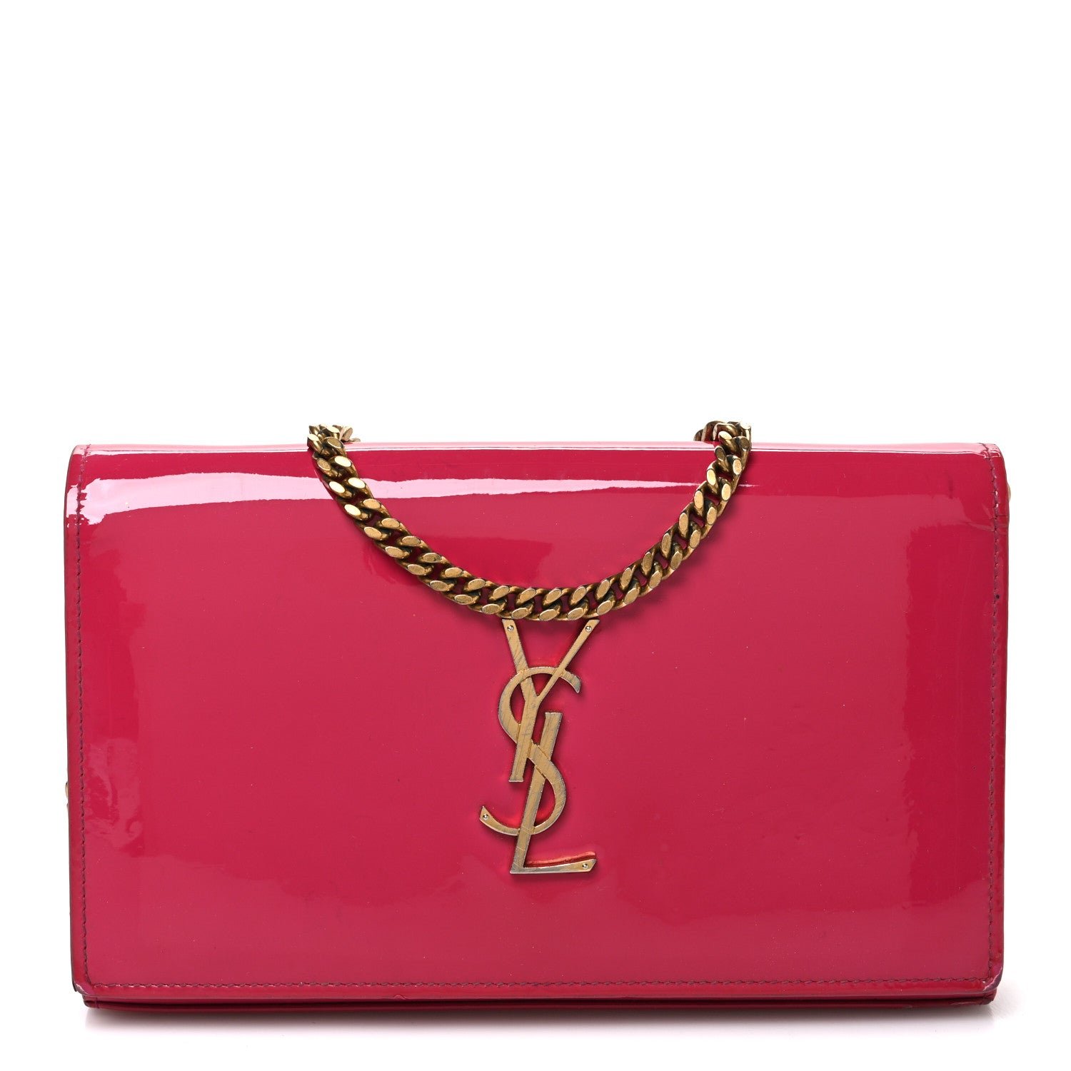 Saint Laurent Patent Calfskin Monogram Kate Wallet On Chain Fresh Fuxia