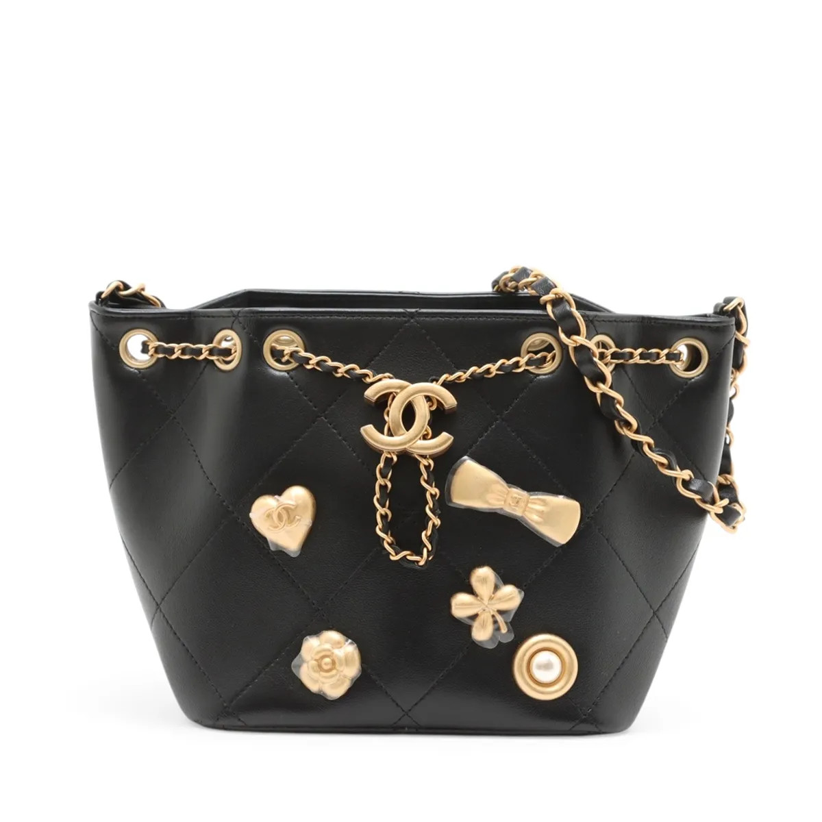 Chanel Matelasse Leather Chain Shoulder Bag Icon Black Gold Metal Fittings rando