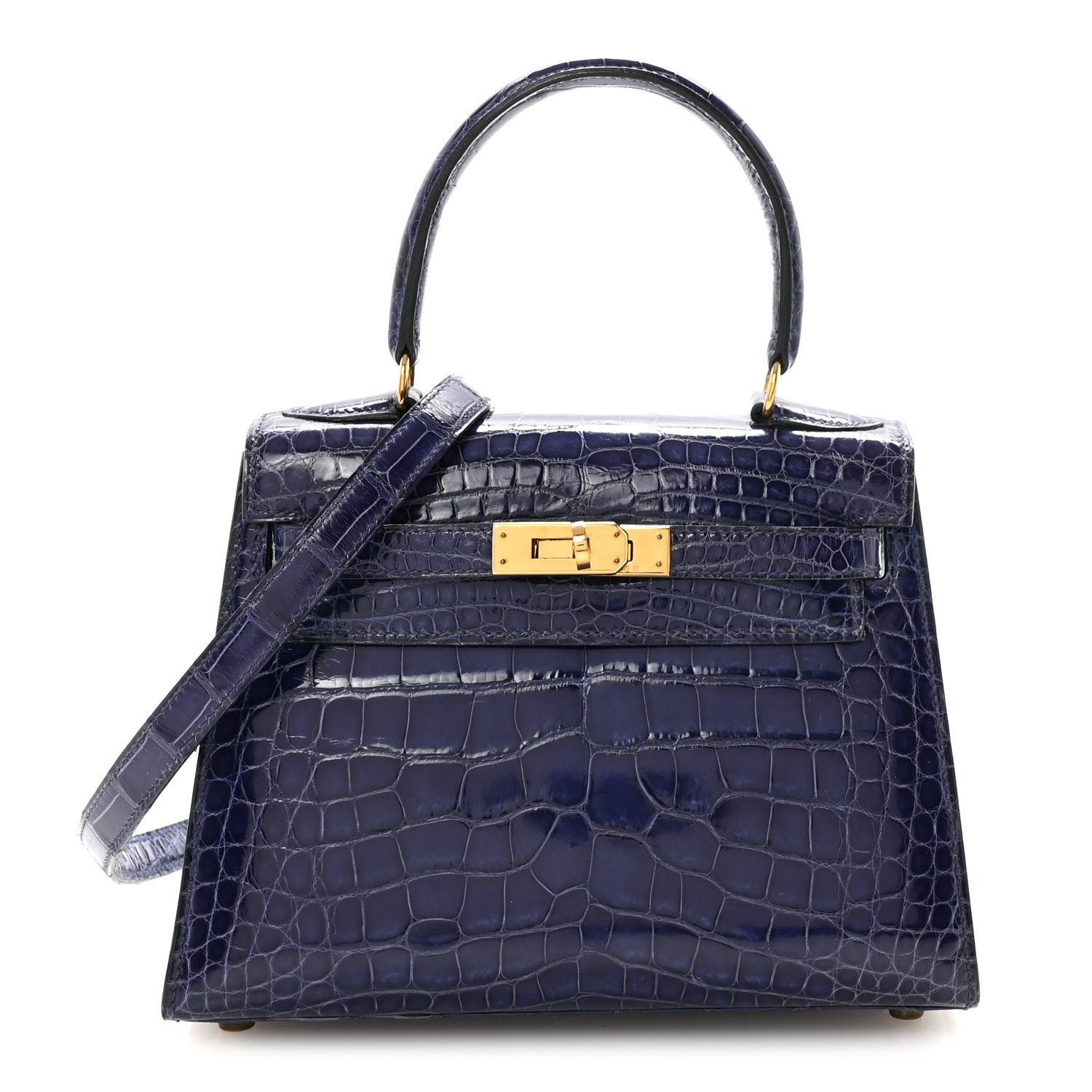 Hermes Shiny Alligator Mini Kelly Sellier 20 Bleu Roi