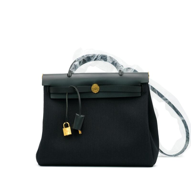 Hermes Black Vache Hunter and Toile Herbag Zip 31 Gold Hardware, 2025
