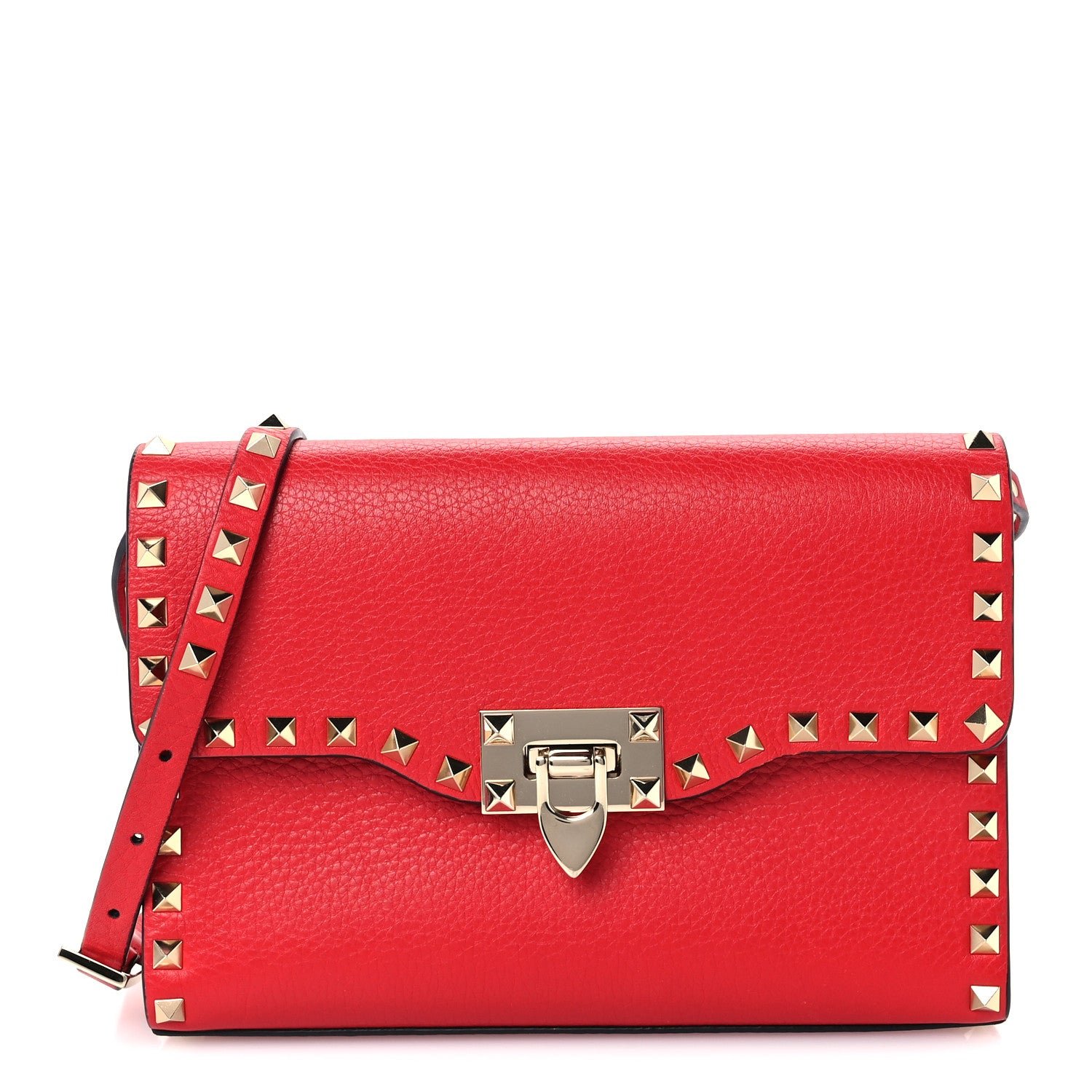 Valentino Garavani Pebbled Calfskin Medium Rockstud Flip Lock Crossbody Bag Red