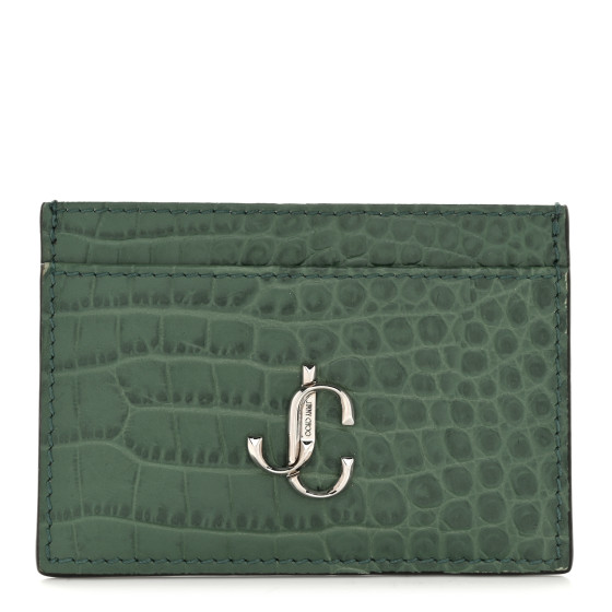 Jimmy Choo Calfskin Crocodile Embossed Umika Card Holder Cactus