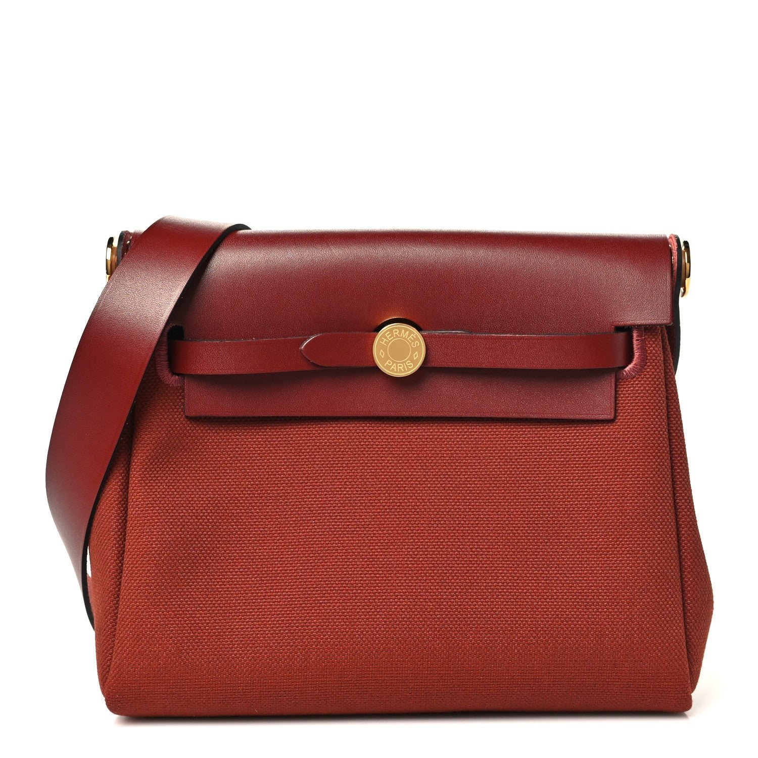 Hermes Military Toile Vache Hunter Herbag Zip Retourne 20  Rouge H