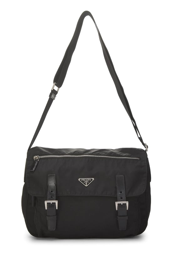 Black Nylon Double Buckle Flap Messenger Bag