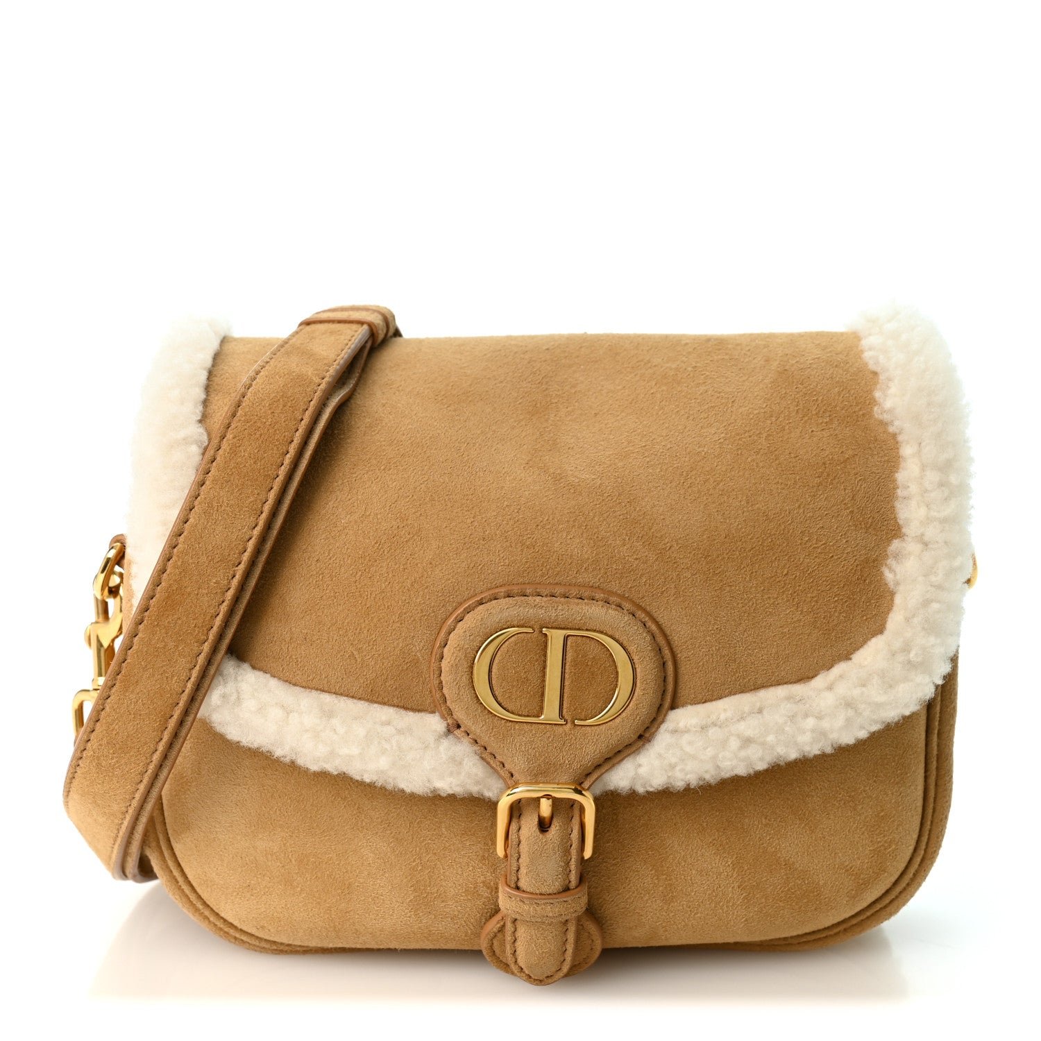Dior Suede Shearling Medium Bobby Flap Natural