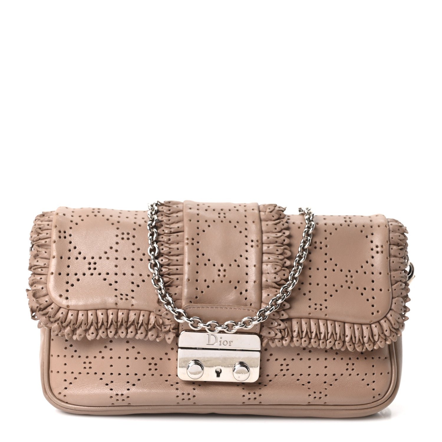 Dior Christian Dior Lambskin Cannage Ruffle New Lock Flap Beige