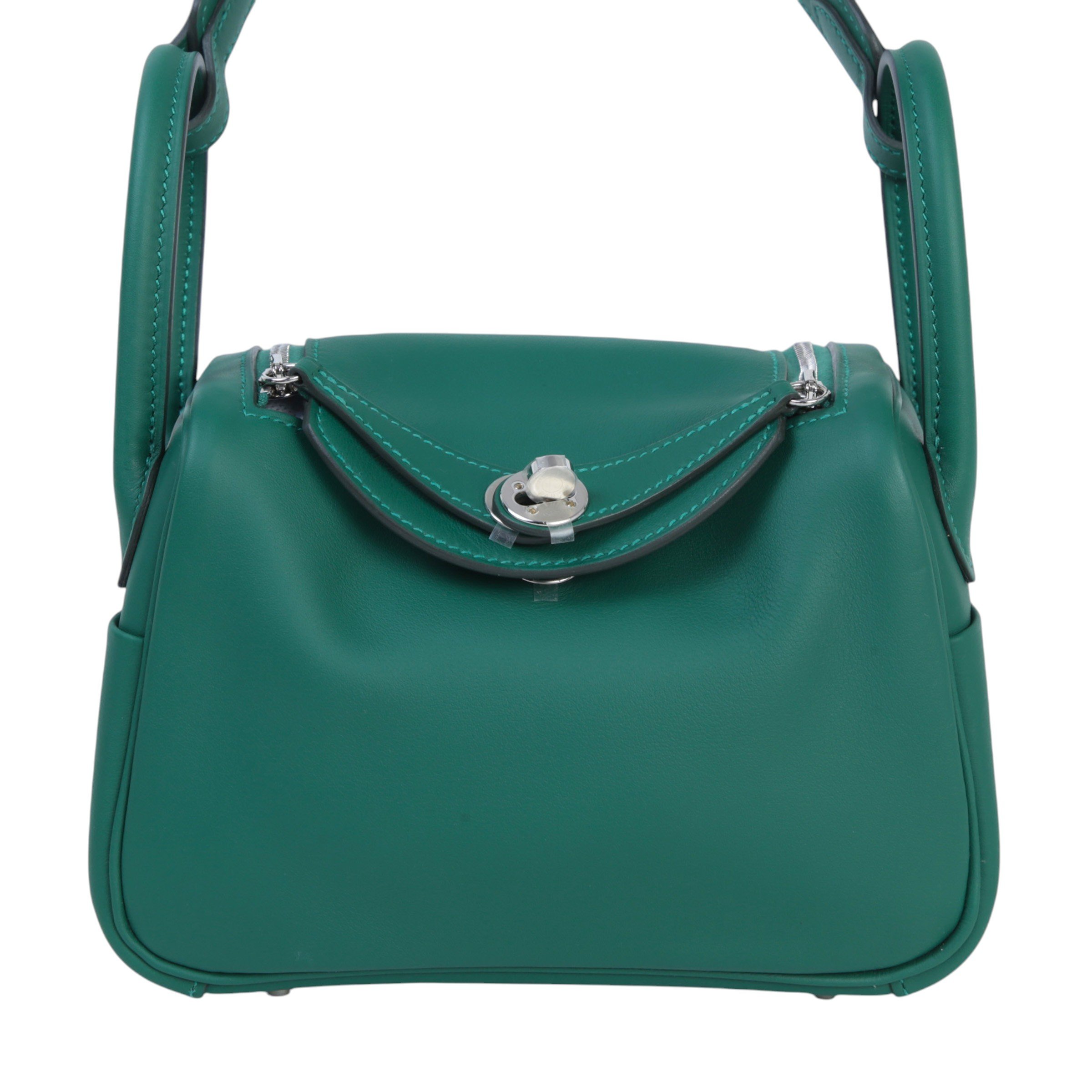 Brand New ( Rank N ) HERMÈS Mini Lindy II Vert Moyen (65) Swift Palladium hardware K (2025)