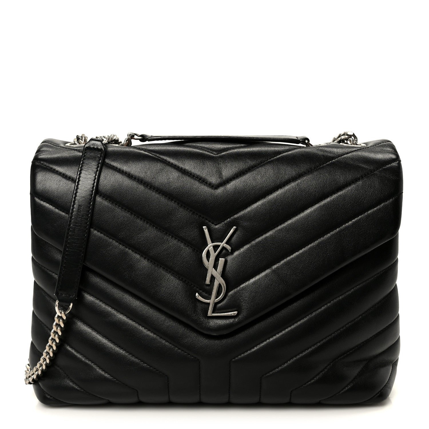 Saint Laurent Saint Laurent Calfskin Y Quilted Monogram Medium Loulou Chain Satchel Black