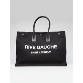 Saint Laurent Yves Saint Laurent Black Linen And Leather Rive Gauche Tote Bag