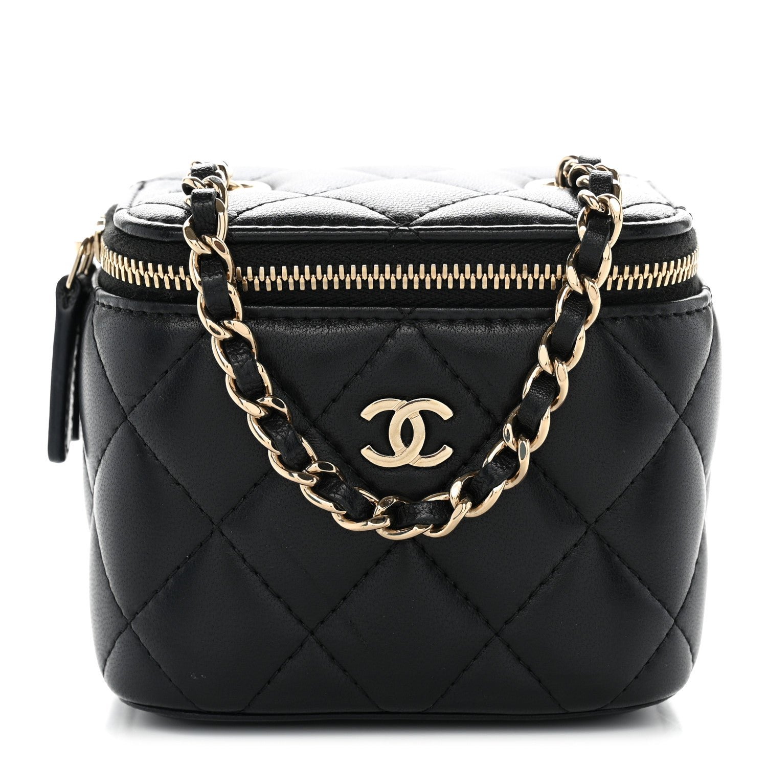 Chanel Lambskin Quilted Mini Vanity Case With Chain Black