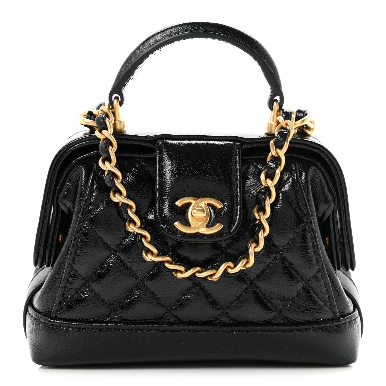 Chanel Shiny Lambskin Quilted Mini Cocodoc Top Handle Bag Black