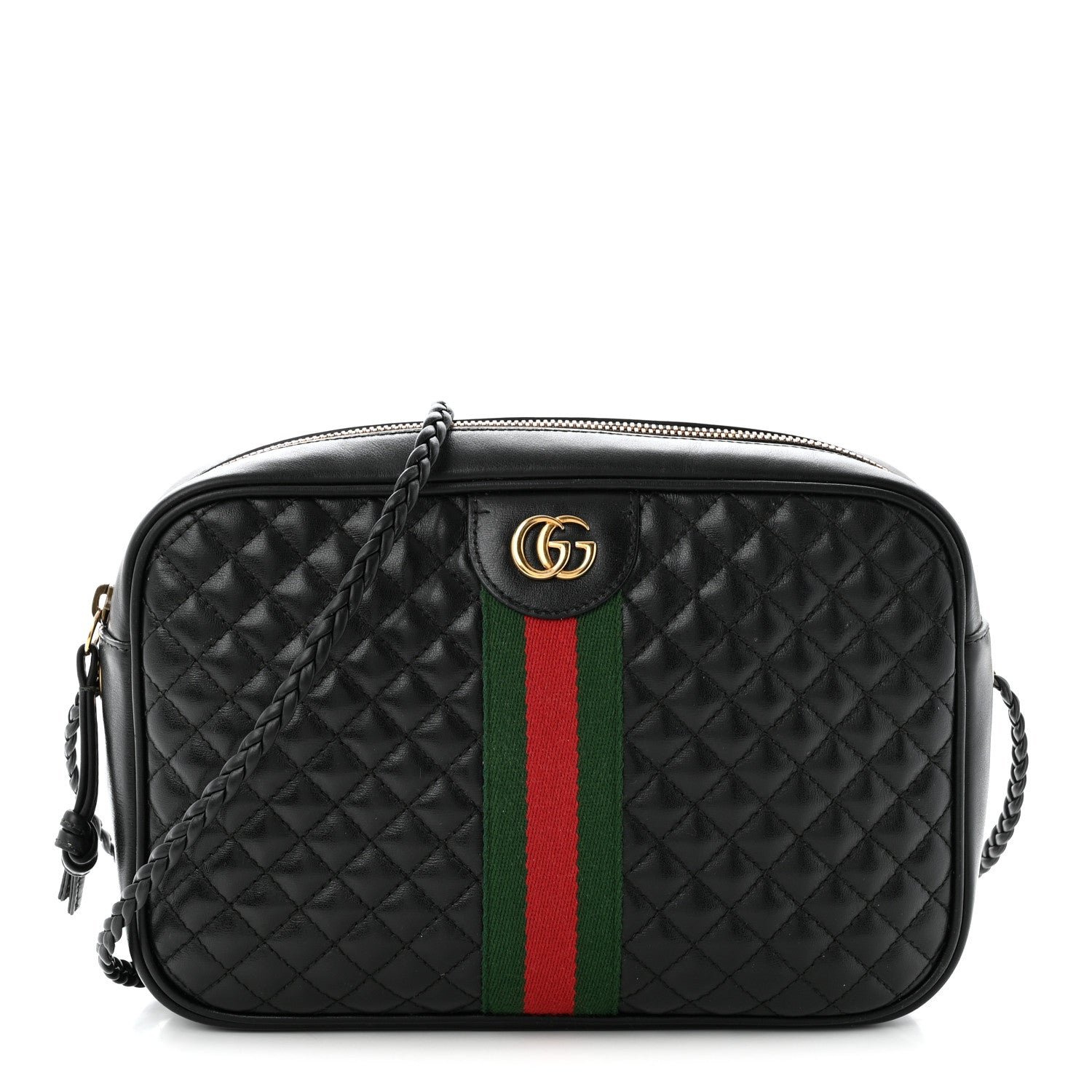 Gucci Calfskin Web Trapuntata Small GG Shoulder Bag Black