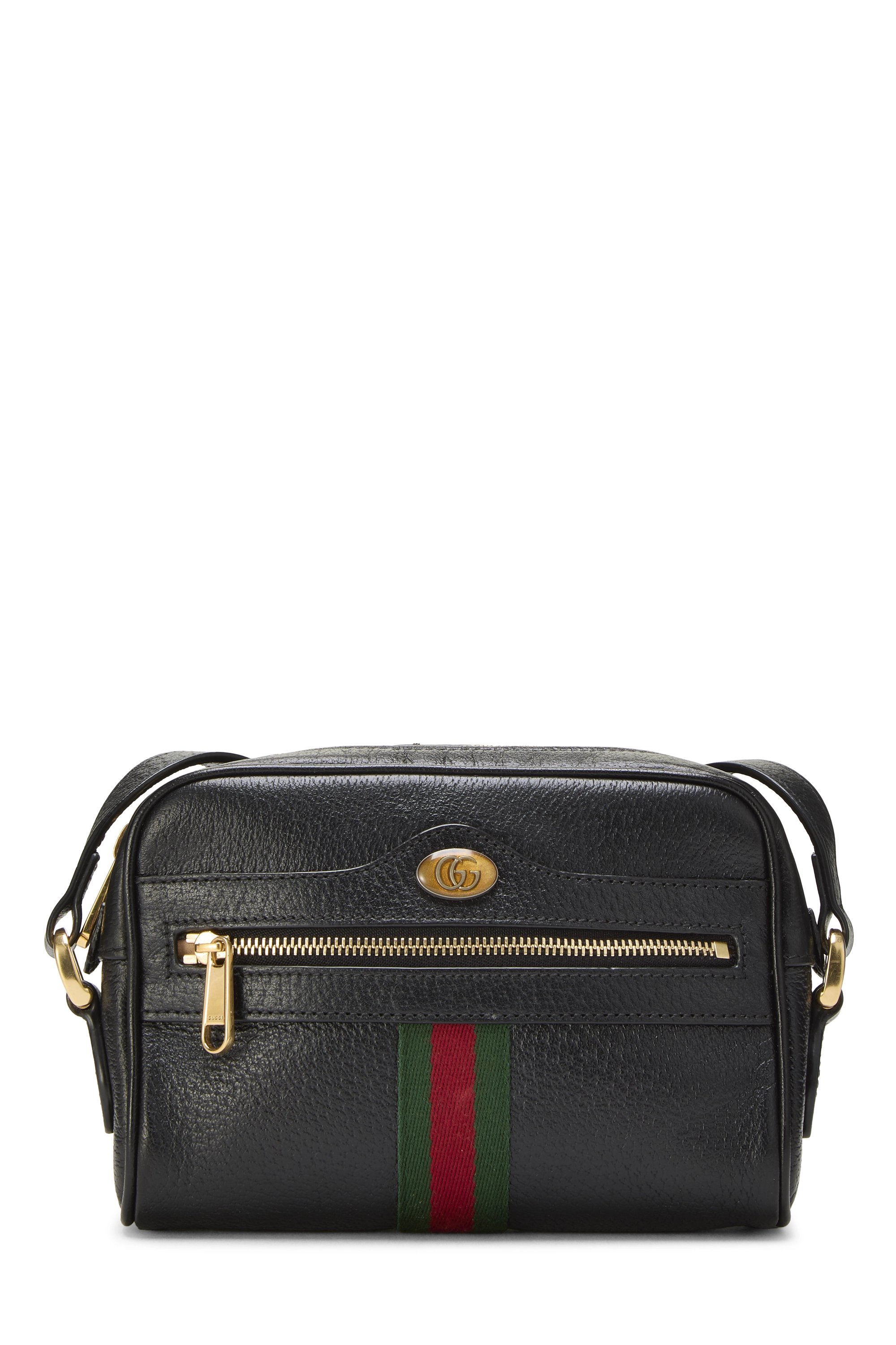 Black Leather Web Ophidia Crossbody Medium
