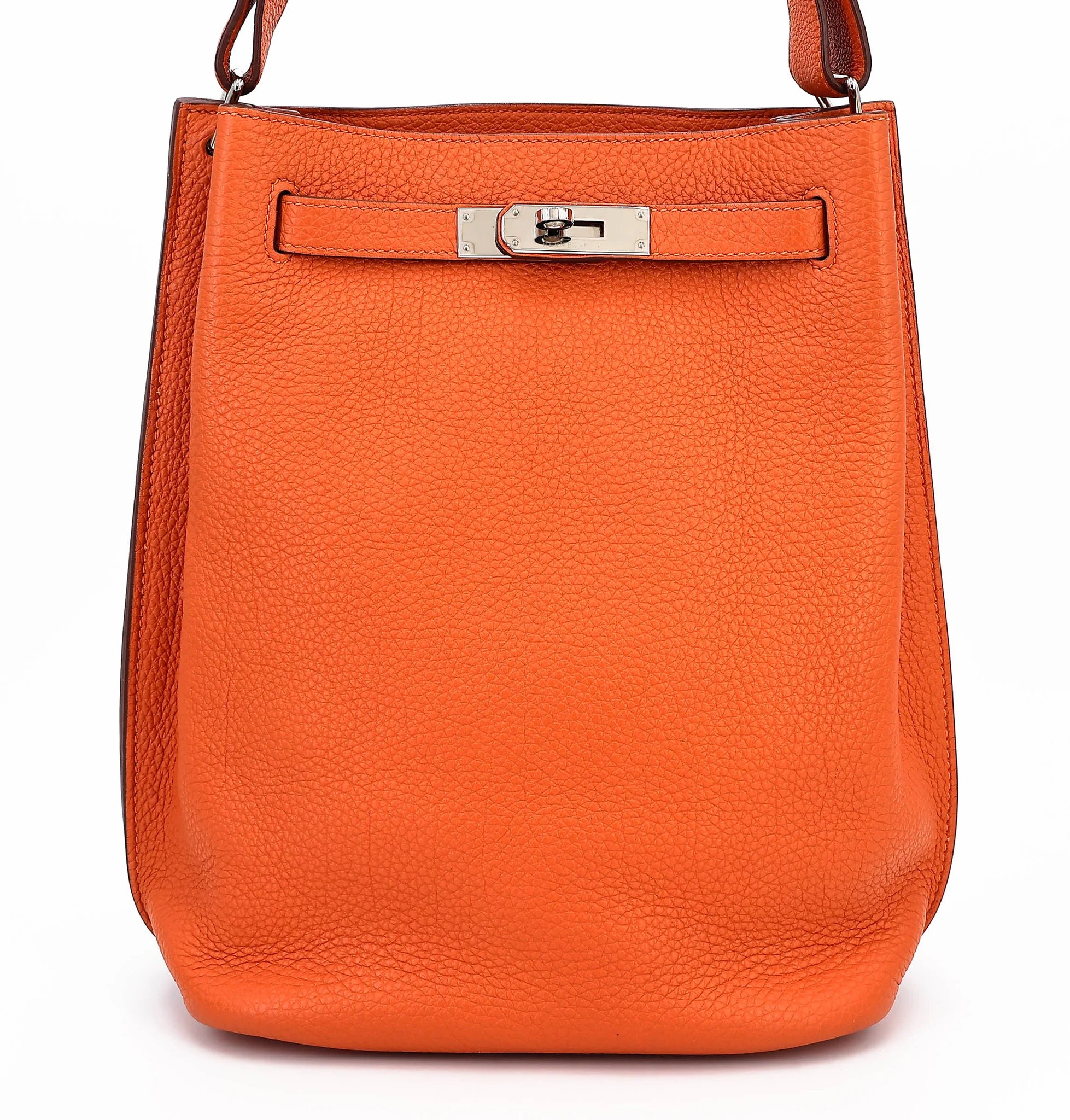 Very Good ( Rank A) HERMÈS So Kelly 22 Orange (93) Togo Palladium hardware Square O (2011)