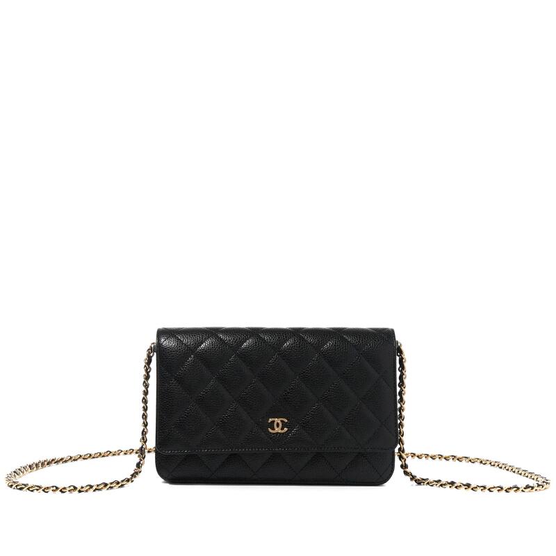 Black Quilted Caviar Wallet on Chain Gold Hardware, 2024 Black Quilted Caviar Wallet on Chain Gold Hardware, 2024