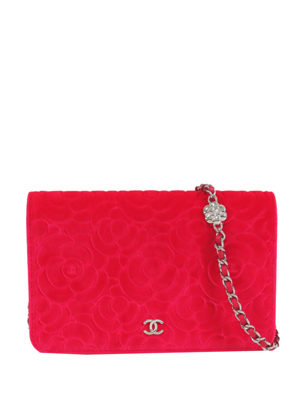 2020 CC Embossed Velour Camellia Wallet On Chain crossbody bag
