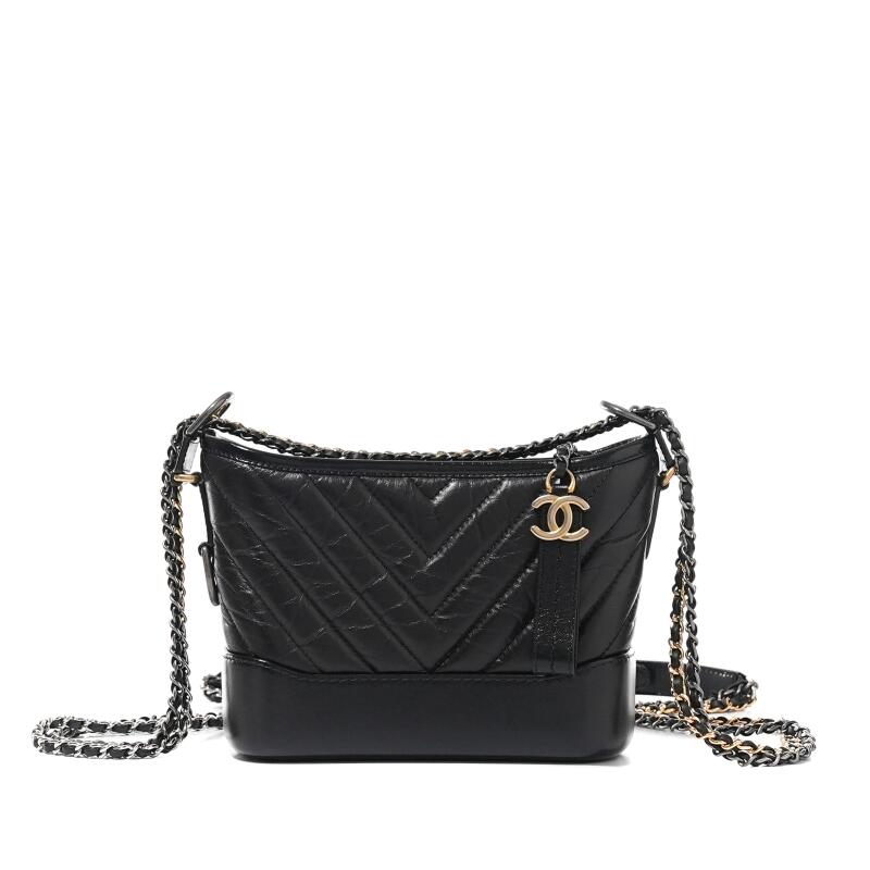 Chanel Black Chevron Calfskin Gabrielle Hobo Bag Aged Gold, Gold, Silver and Ruthenium Hardware, 2020