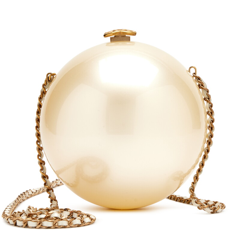 Ivory Plexiglass Pearl In Dubai Sphere Ball Minaudière Clutch Bag Aged Gold Hardware, 2015