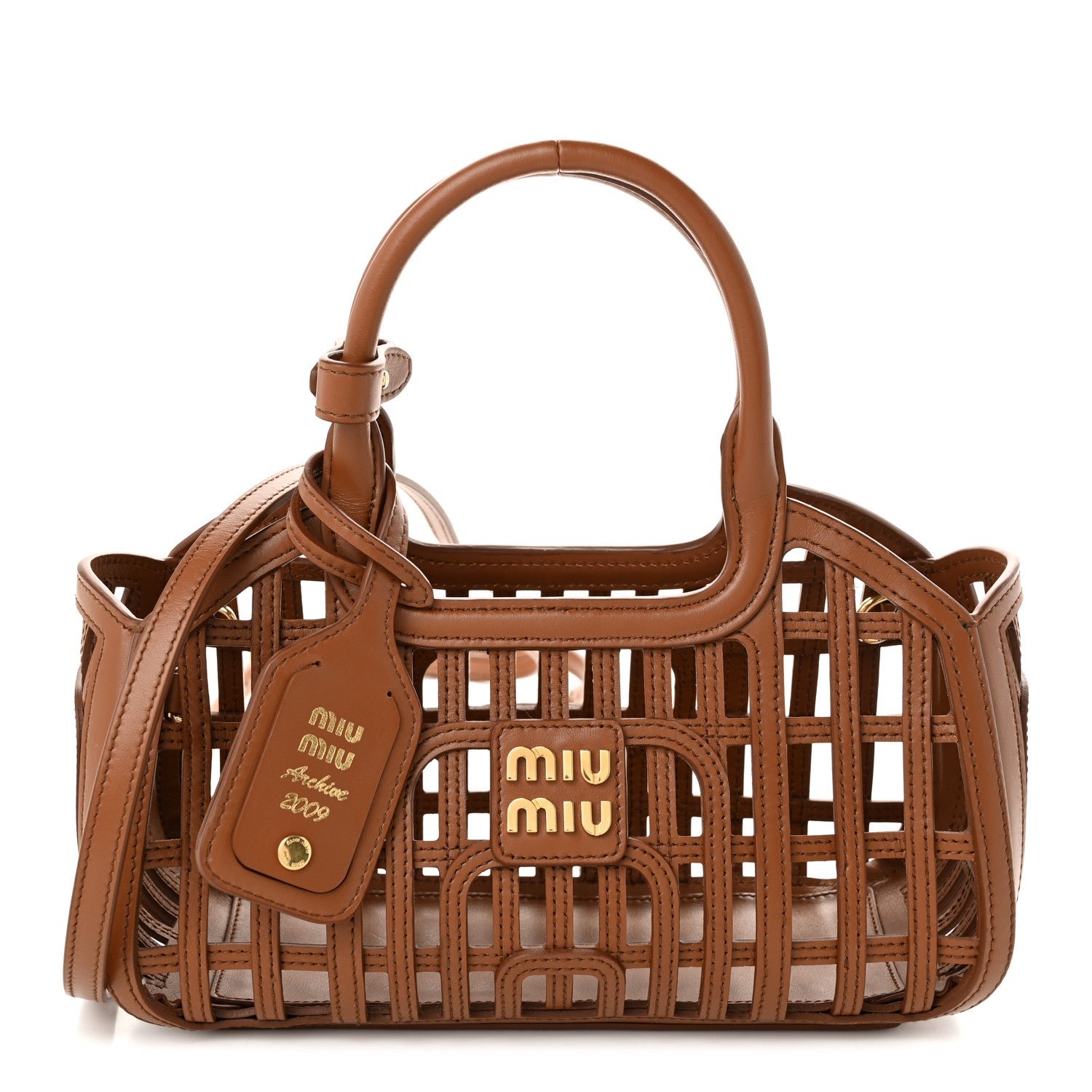 Miu Miu Miu Miu Calfskin Logo Basket Bag Cognac