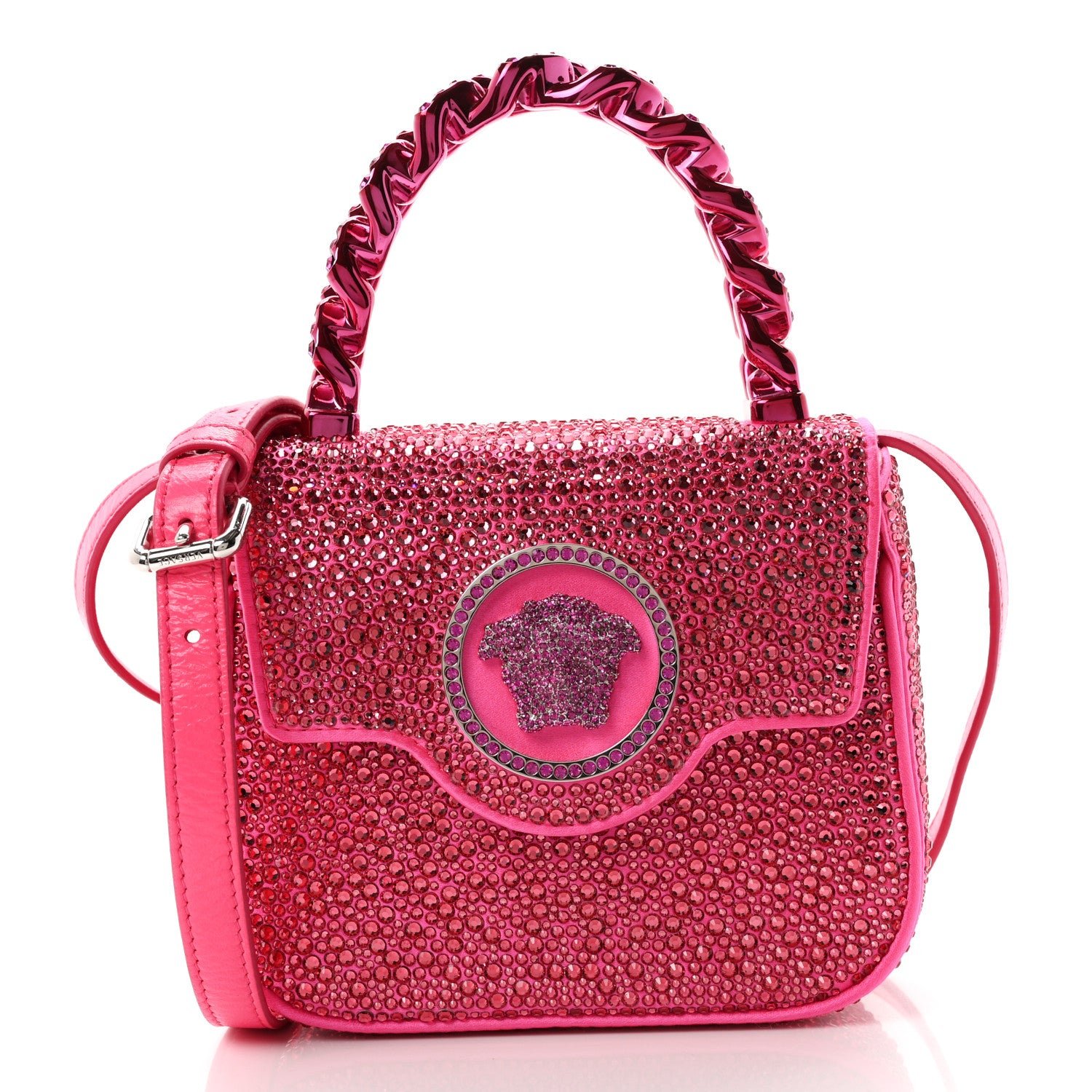 Versace Satin Crystal Studded Mini La Medusa Bag Tropical Pink