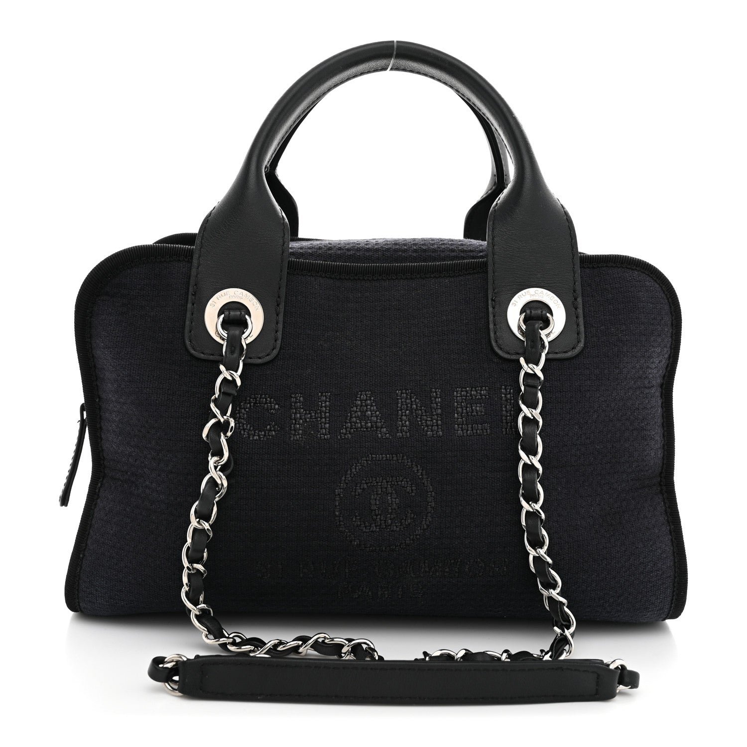Chanel Mixed Fibers Deauville Bowling Bag Black