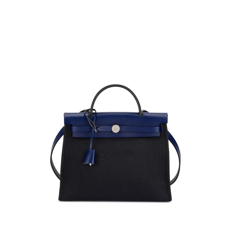 Hermes Bleu Saphir Vache Hunter and Black Toile Herbag Zip 31 Palladium Hardware, 2018