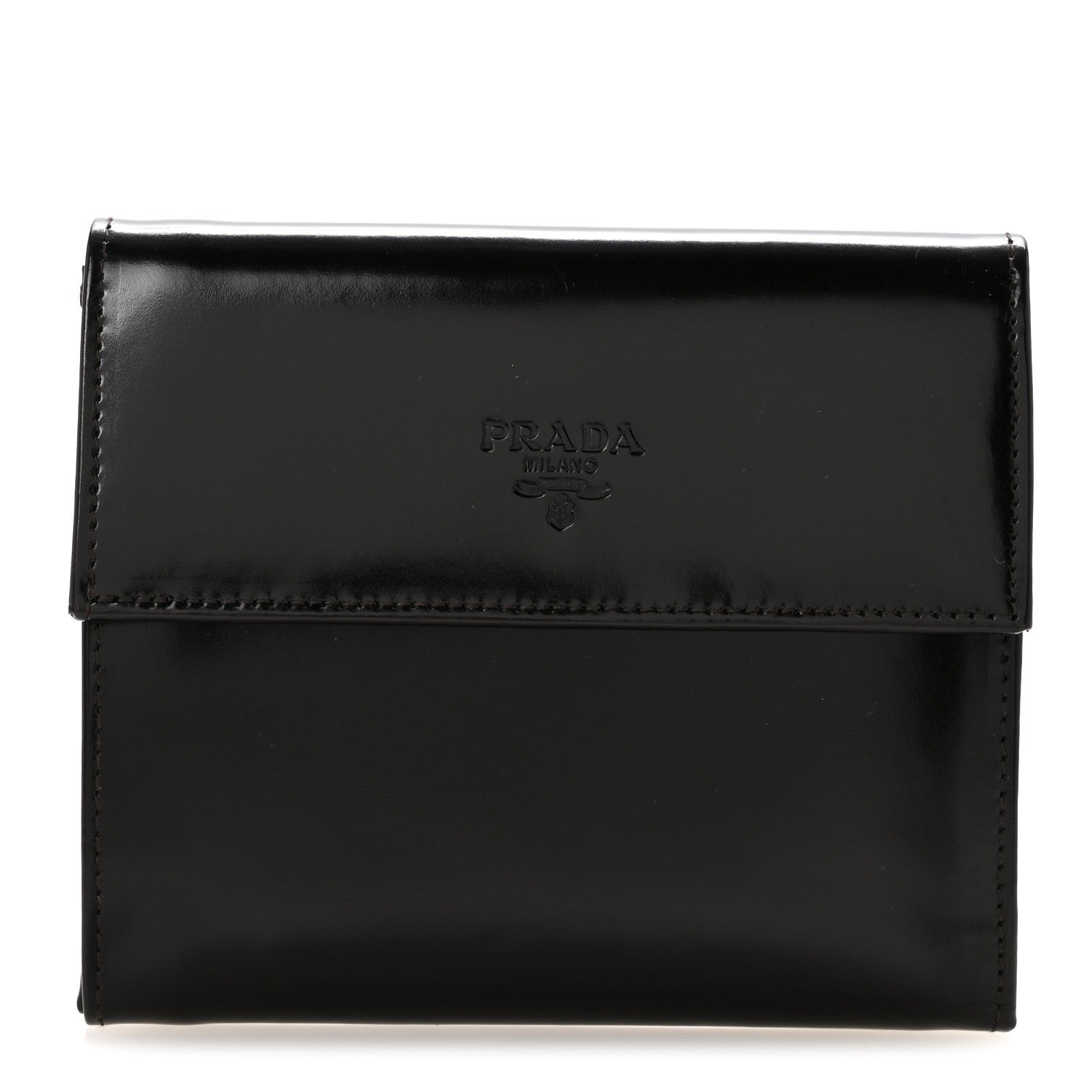 Prada Spazzolato Tri-Fold Compact Wallet Ebano
