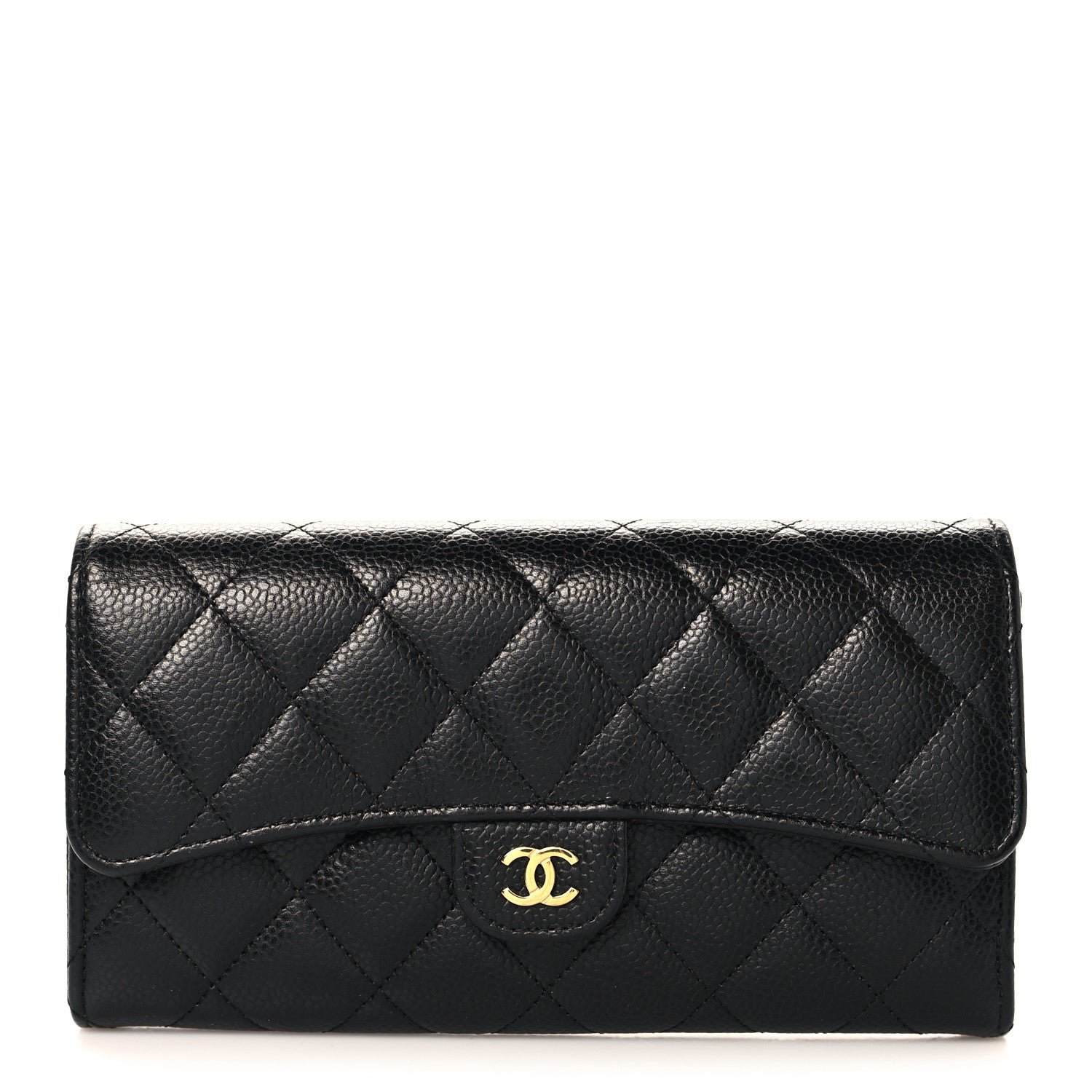 Chanel Caviar Quilted Large Gusset Flap Wallet Black