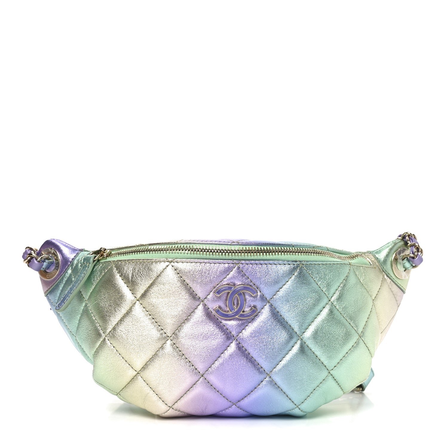Chanel Gradient Metallic Lambskin Quilted Walking Mood Waist Bag Fanny Pack Pink Purple Green