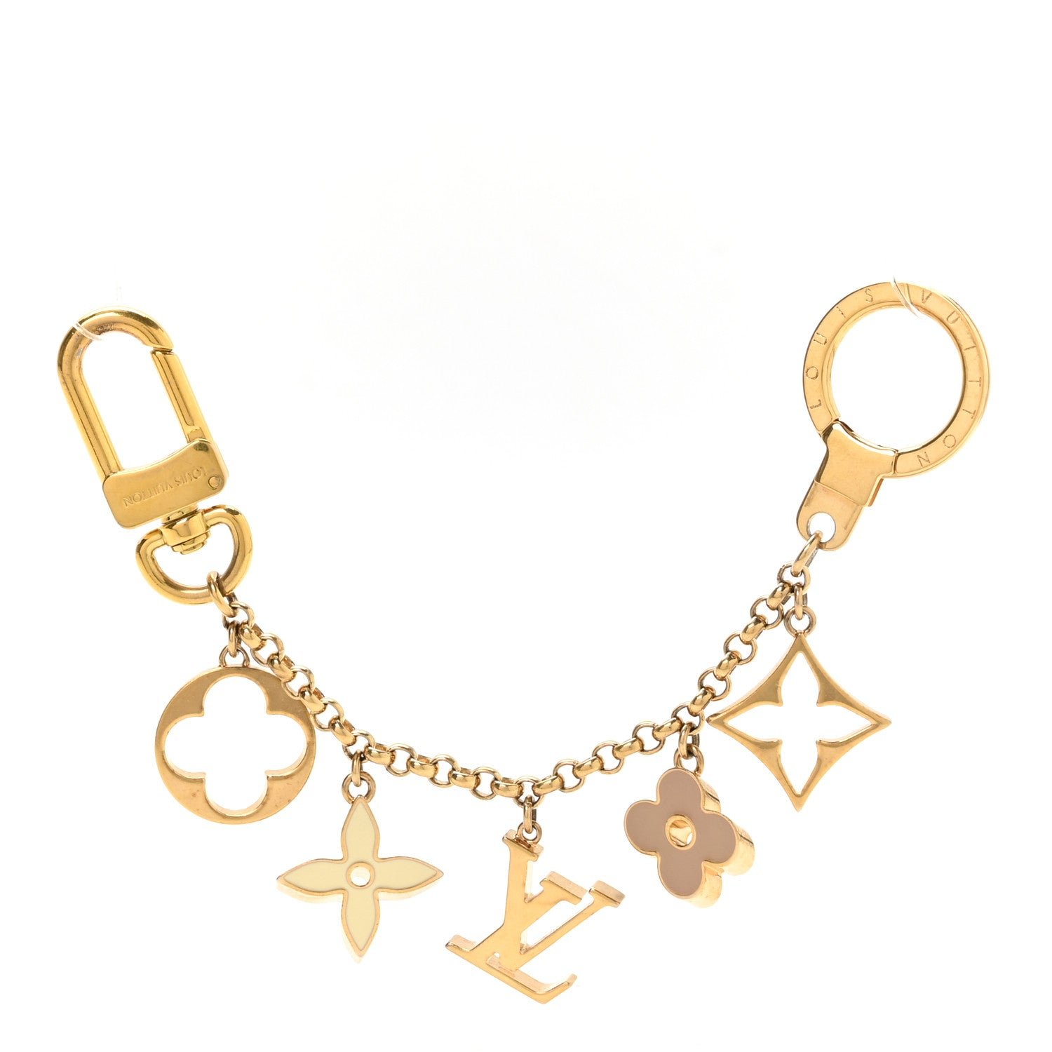 Louis Vuitton Brass Enamel Fleur De Monogram Bag Charm Chain Gold