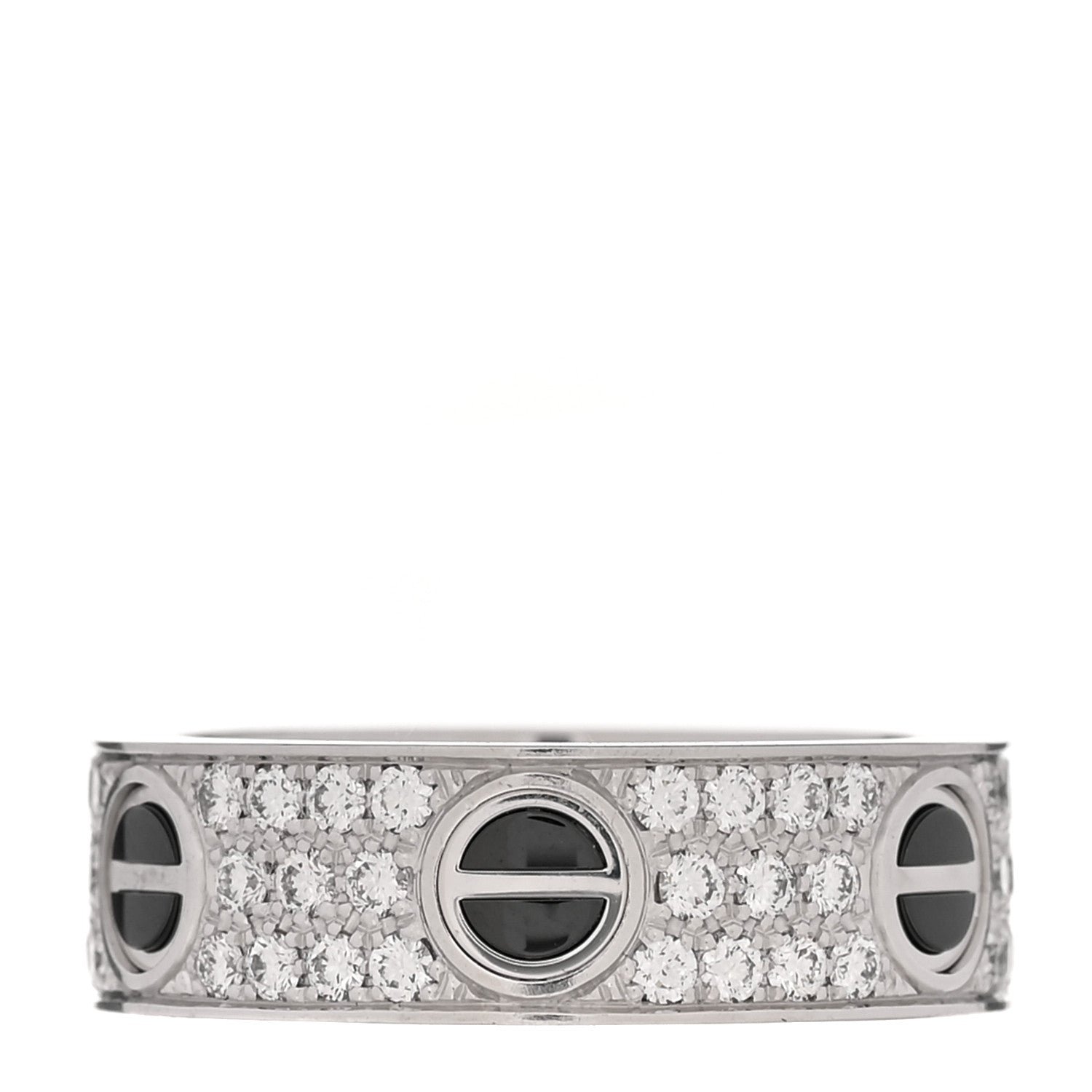 Cartier 18K White Gold Diamond Ceramic LOVE Paved Ring 55 7.25