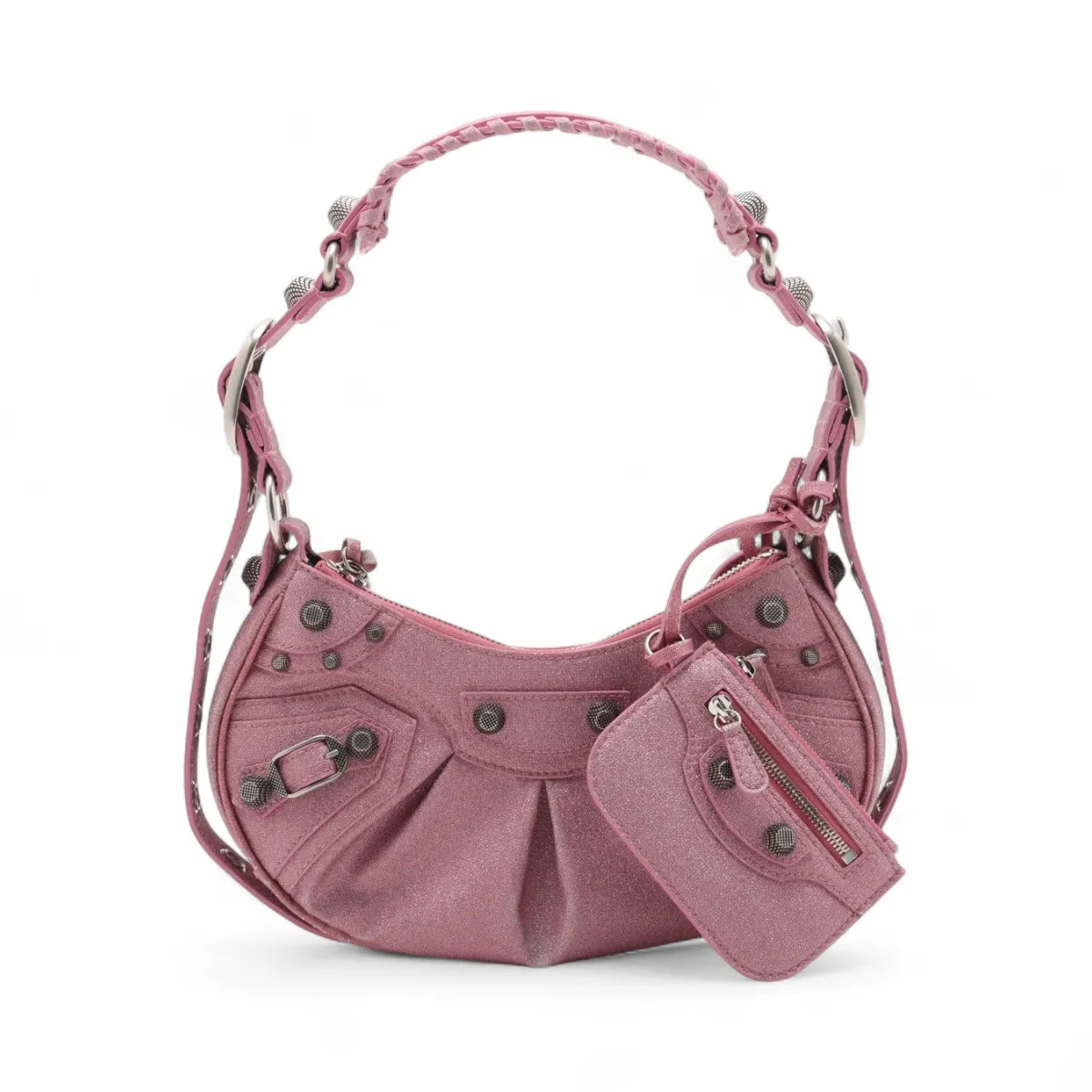Balenciaga Lukagor XS lame x coated canvas Shoulder bag Pink 671309 Mirror Inclu