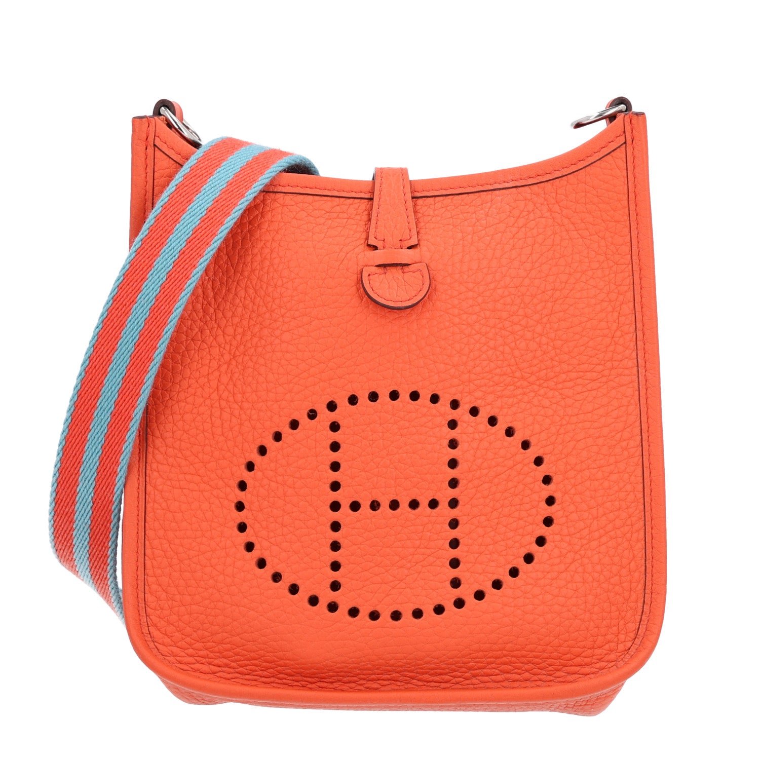 Hermes Taurillon Clemence Amazone Evelyne TPM Orange Poppy Bleu Saint Cyr
