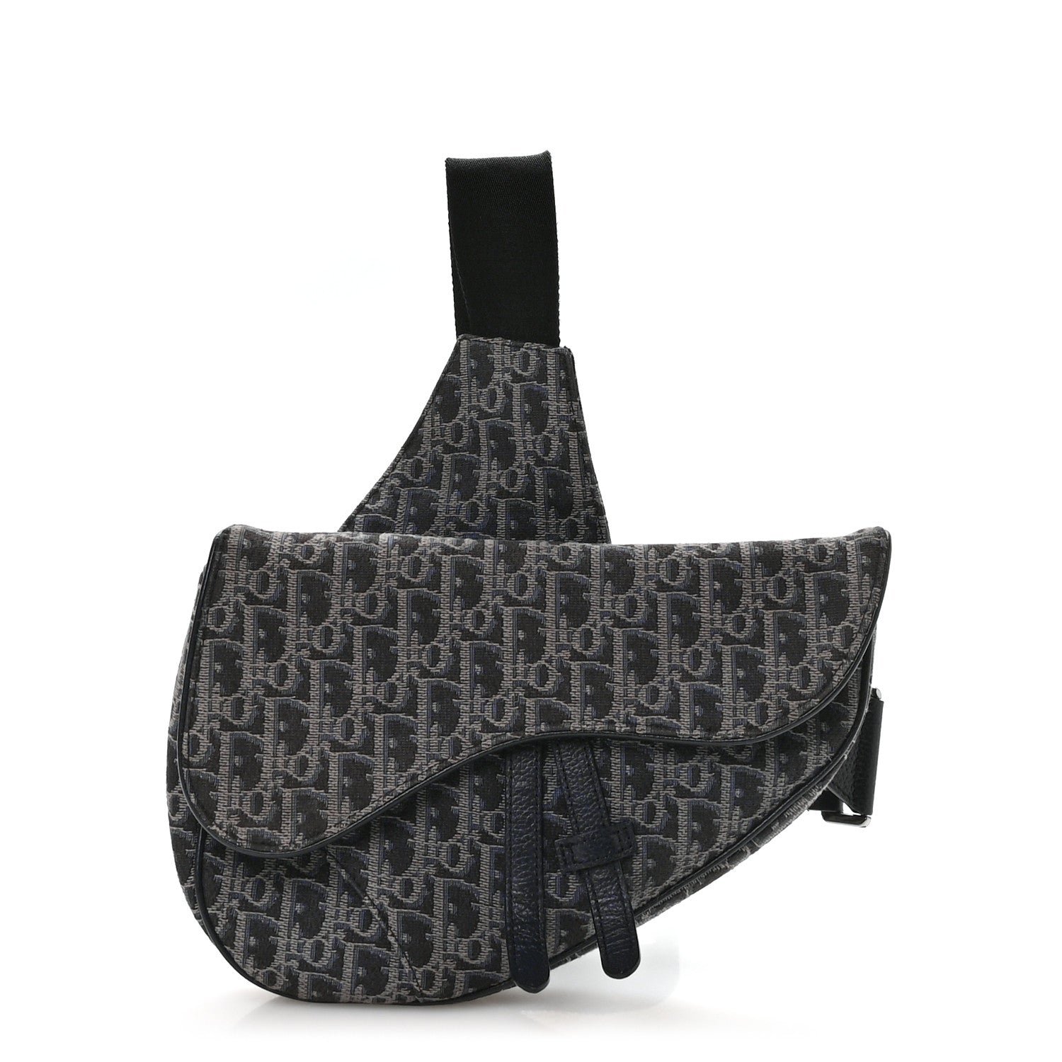 Christian Dior Oblique Mens Saddle Bag Black Blue