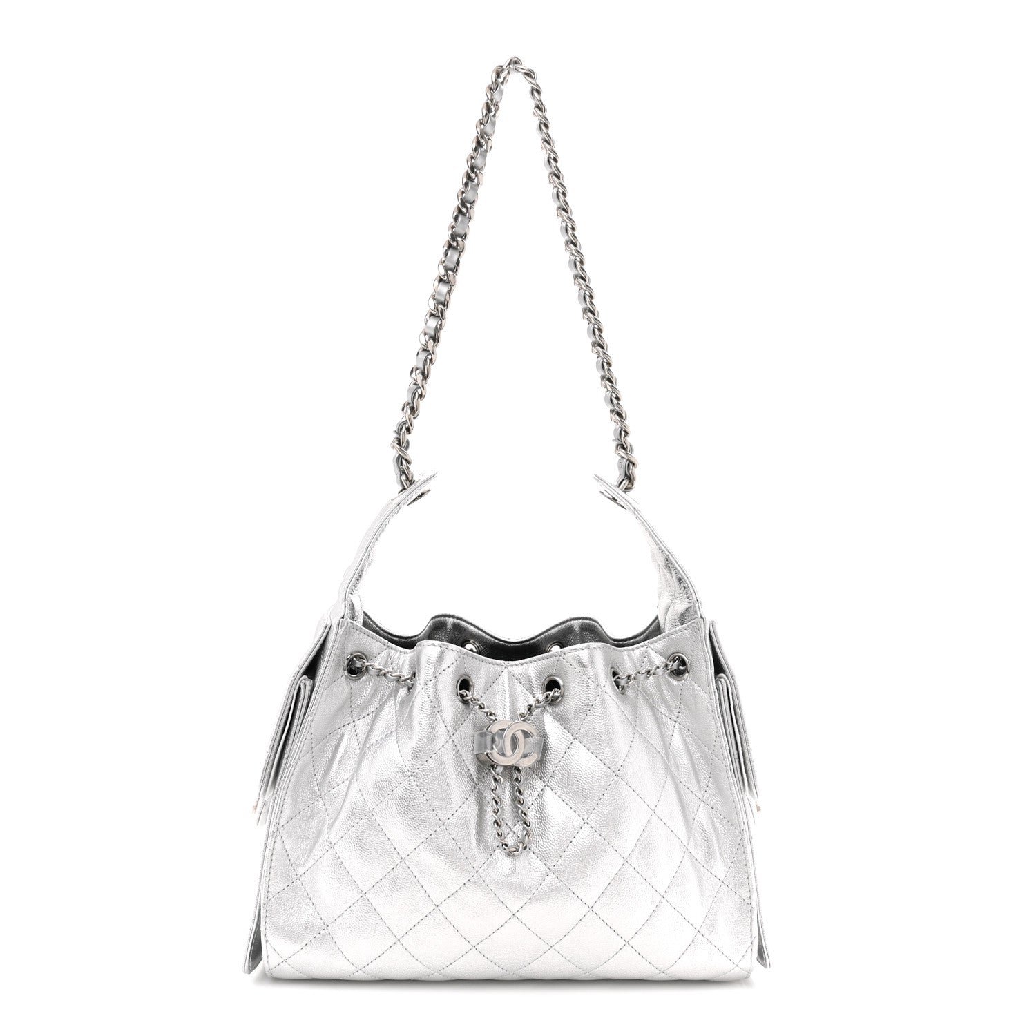 Chanel Metallic Caviar Quilted Small Chanel 25 Handbag Silver