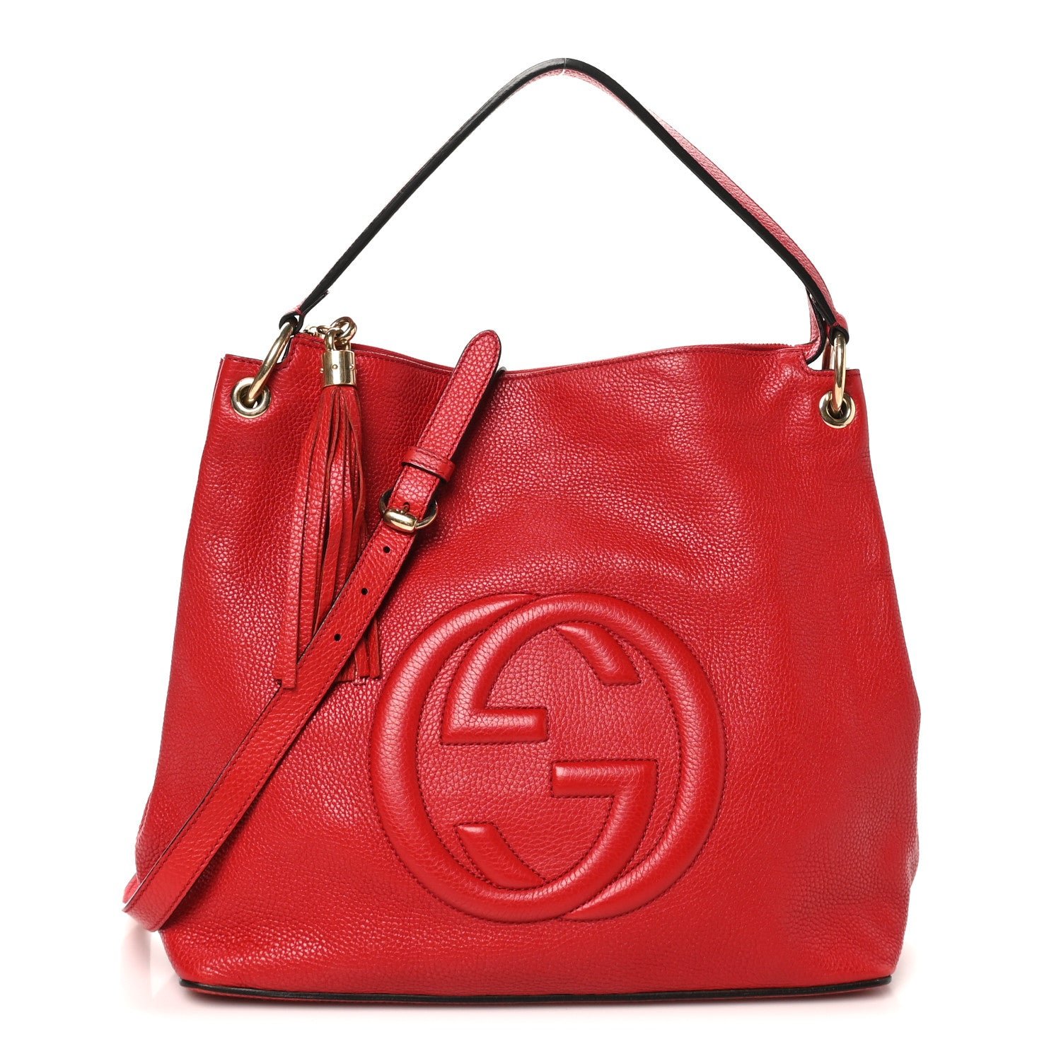 Gucci Pebbled Calfskin Large Soho Hobo Tabasco Red