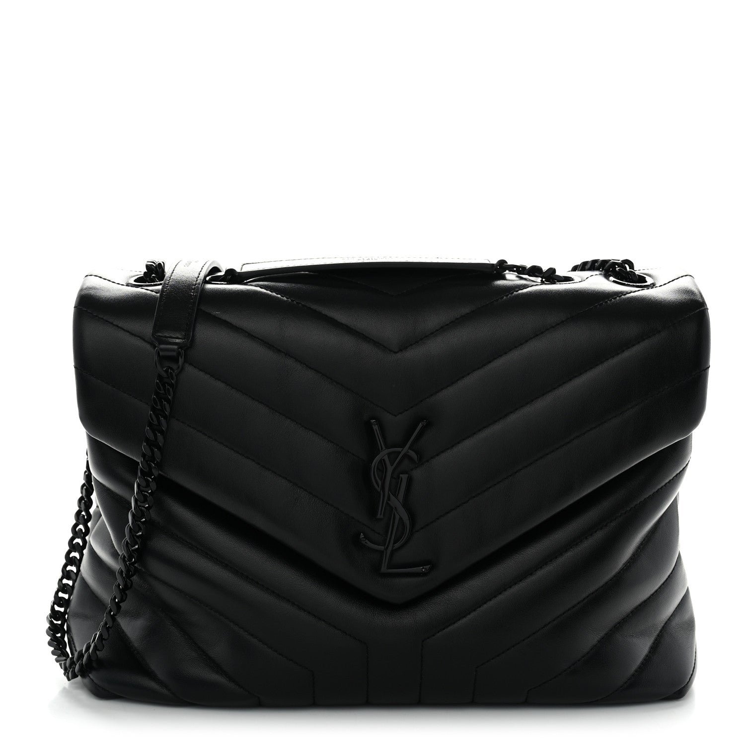 Saint Laurent Calfskin Y Quilted Monogram Monochrome Medium Loulou Chain Satchel Black