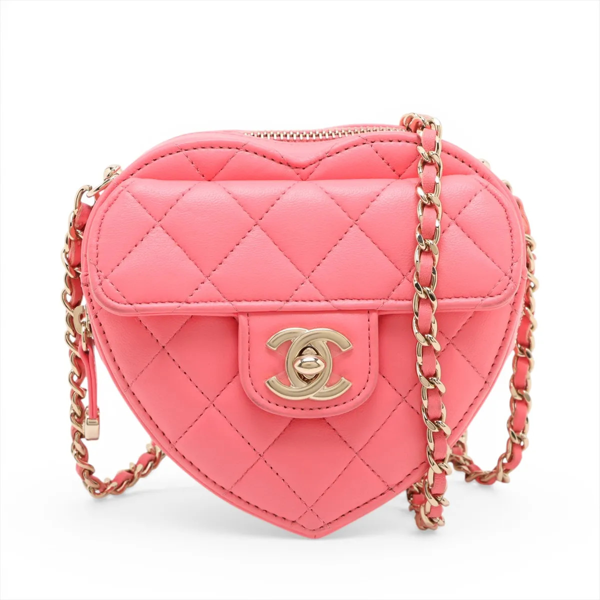 Chanel Matelasse Lambskin Chain Shoulder Bag hearts Pink Gold Metal Fittings 32