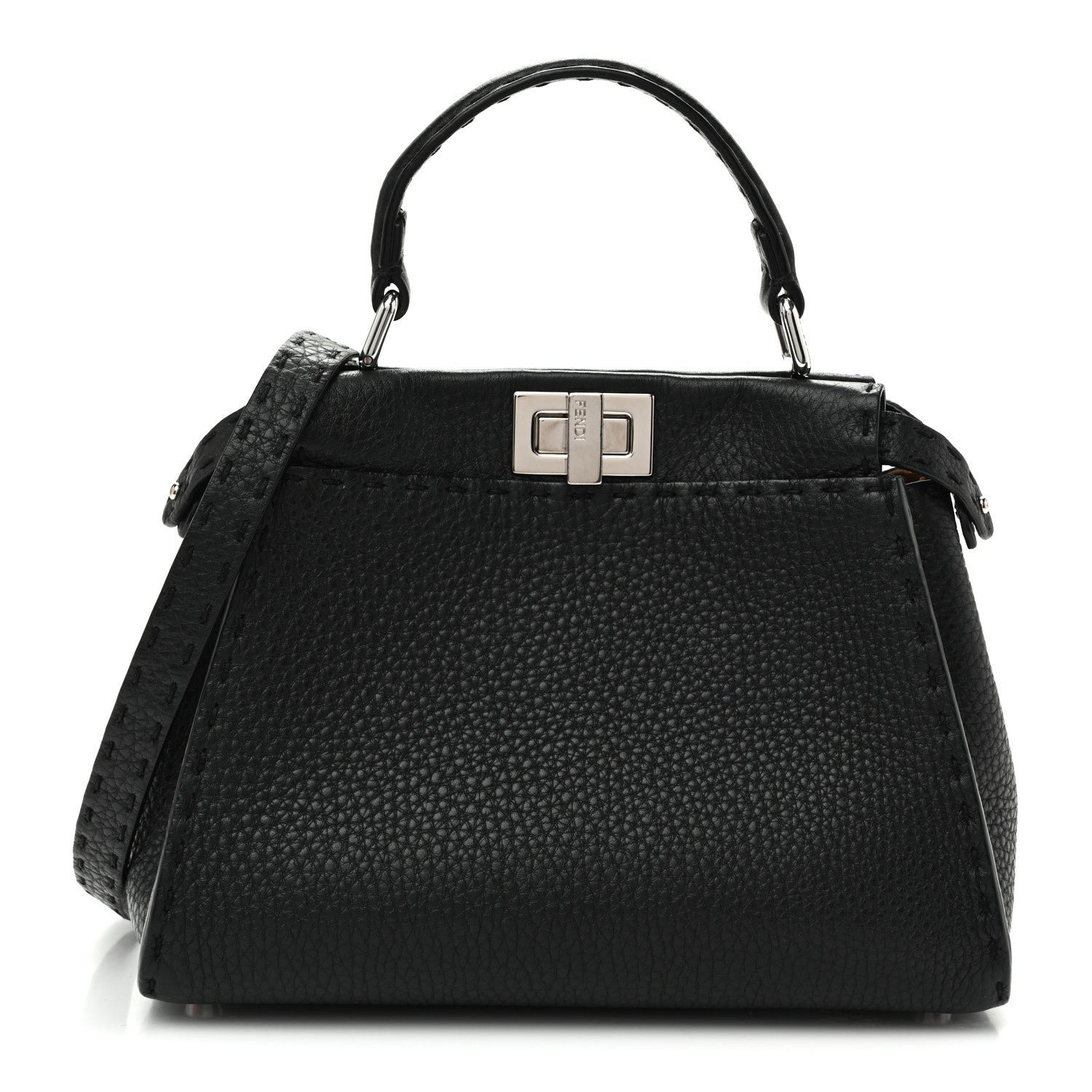 Fendi Cuoio Romano Selleria Bi-Color Mini Peekaboo Iconic Satchel Black Mou