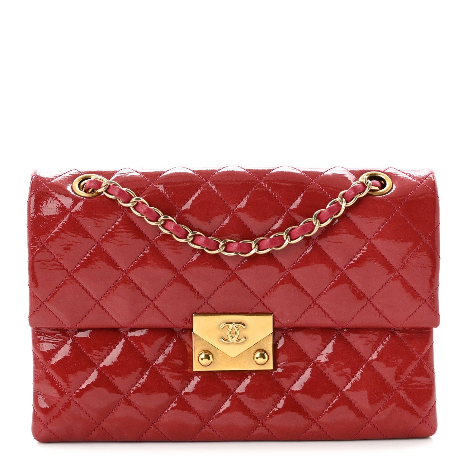 Chanel Patent Goatskin Quilted Small 3 Pocket Accordion Flap Red