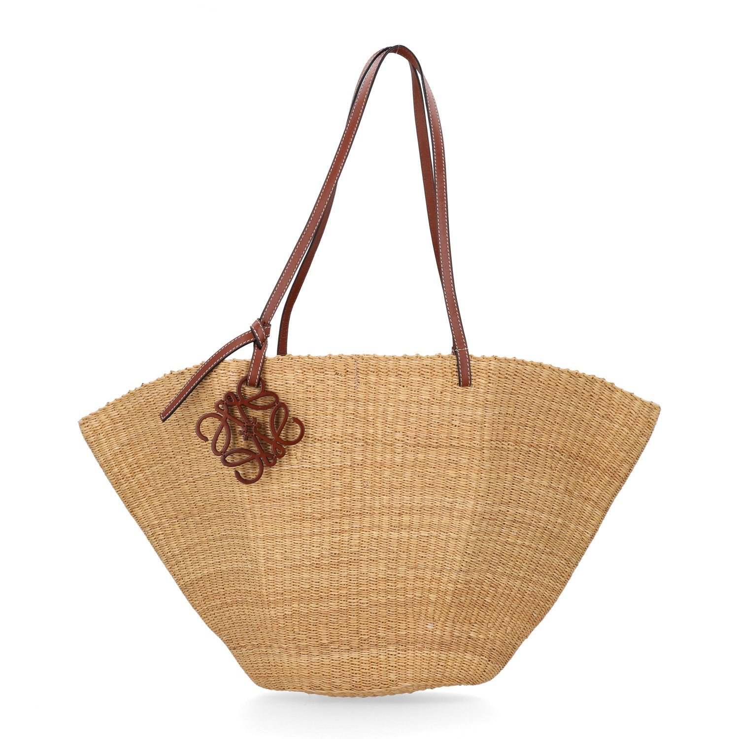 Loewe Calfskin Raffia Paulas Ibiza Small Shell Basket Tote Bag Natural Tan