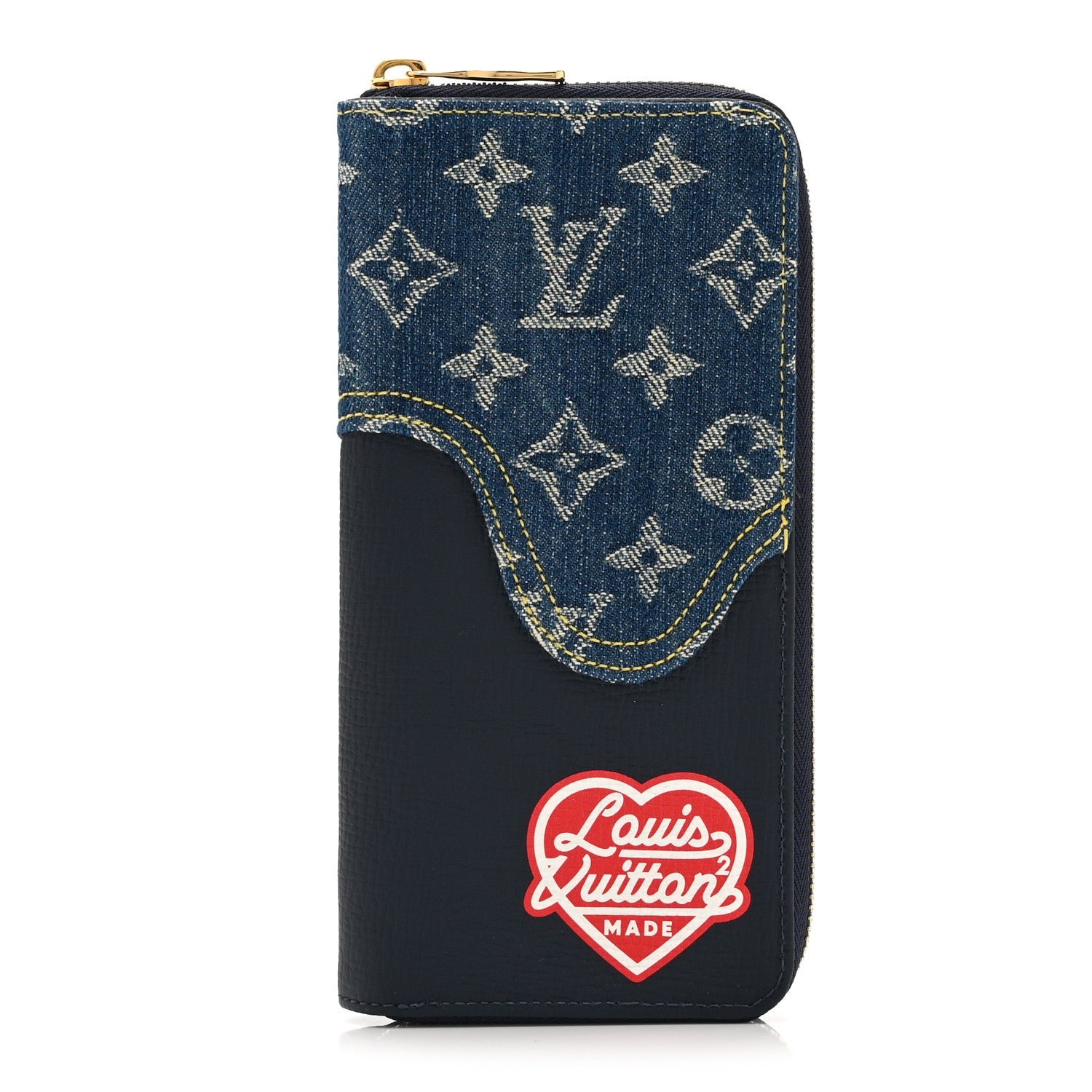 Louis Vuitton X NIGO Taurillon Monogram Denim Drip Zippy Vertical Wallet Blue