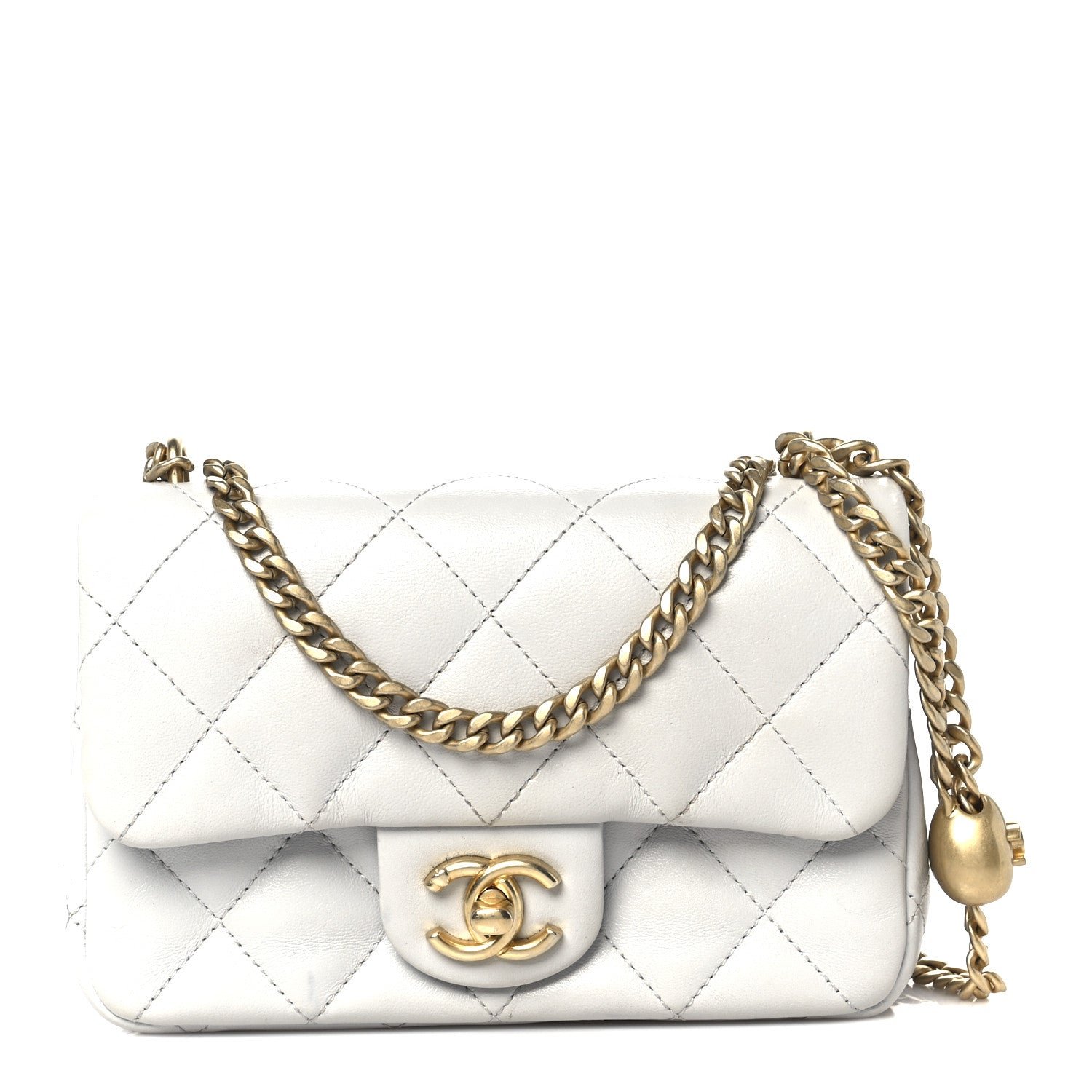 Chanel Shiny Lambskin Quilted Mini Sweetheart Flap Light Grey