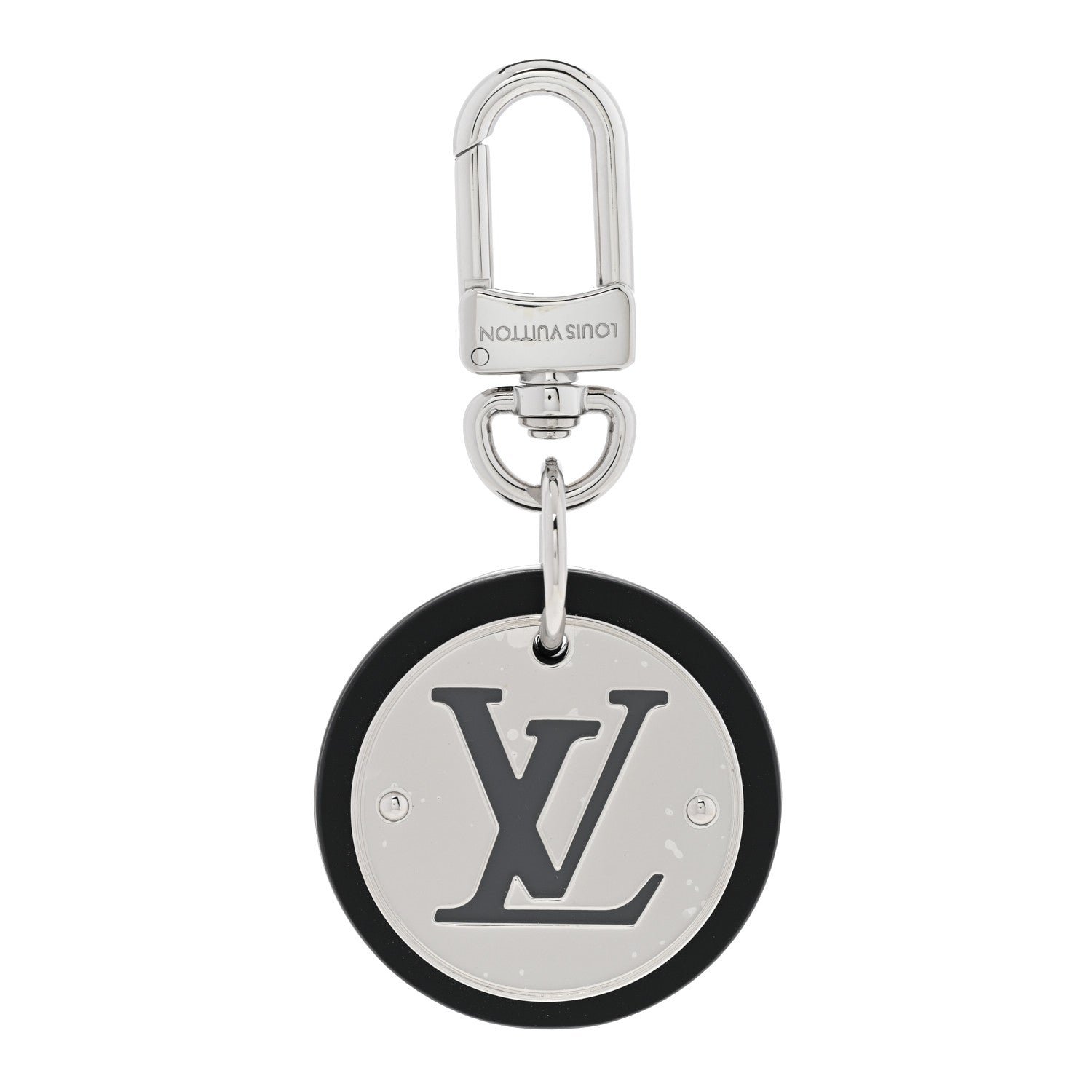 Louis Vuitton LOUIS VUITTON Metal Calfskin LV Cut Circle Bag Charm Key Holder Silver
