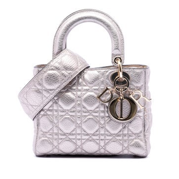 Calf Leather Small Metallic Grained Calfskin Cannage Supple Lady Dior