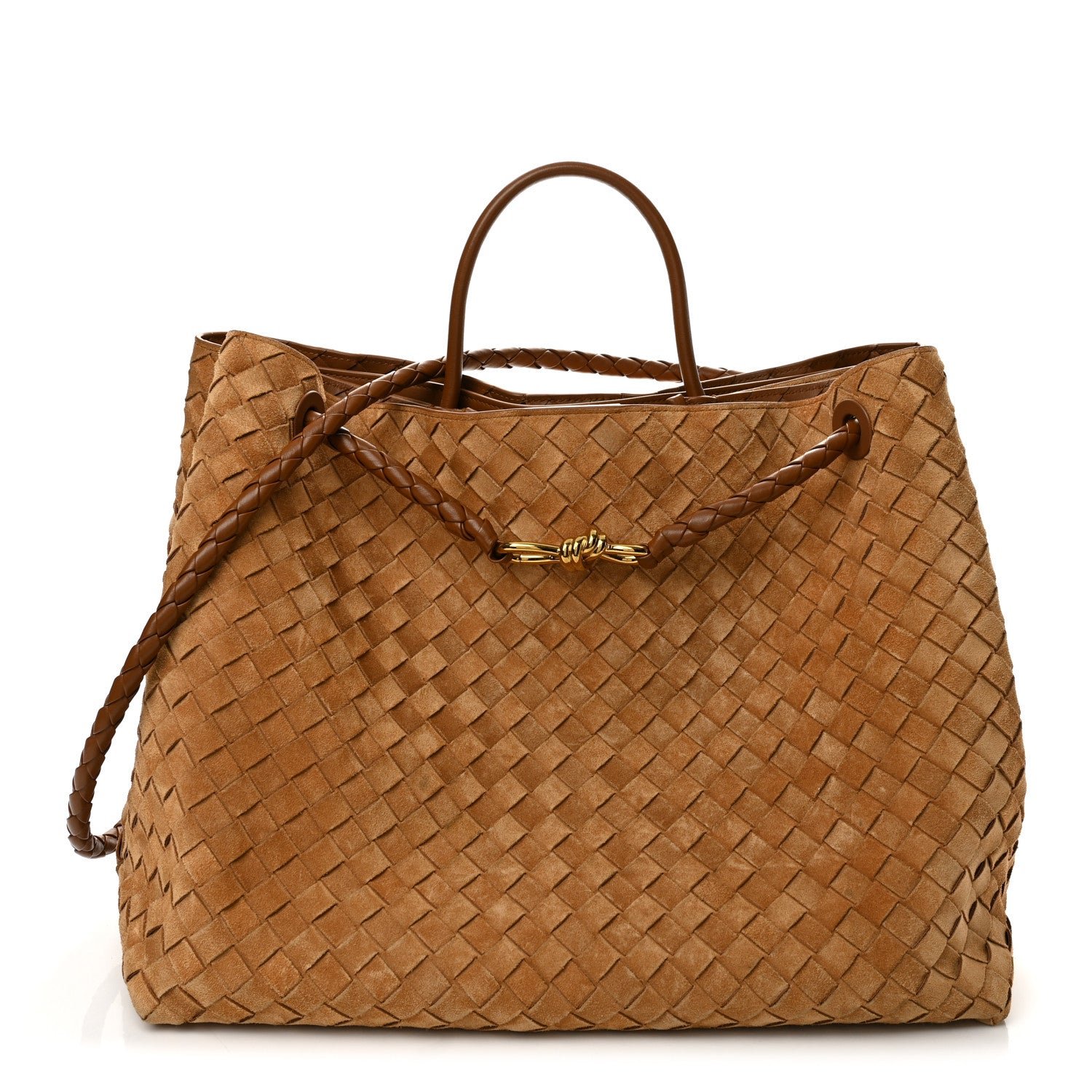 Bottega Veneta Suede Intrecciato Large Andiamo Shoulder Bag Acorn