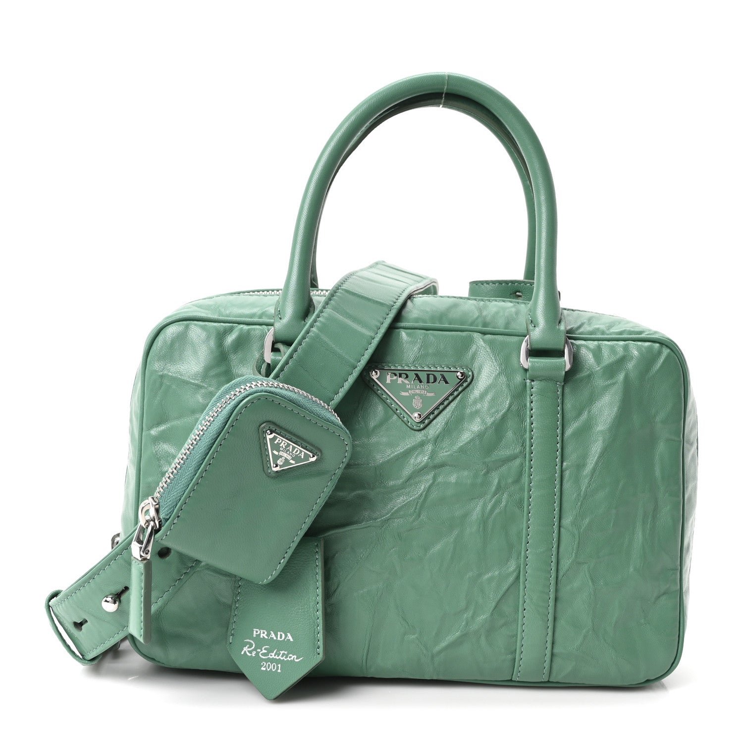 Prada Nappa Antique Medium Re-Edition 2001 Two Handle Bag Green